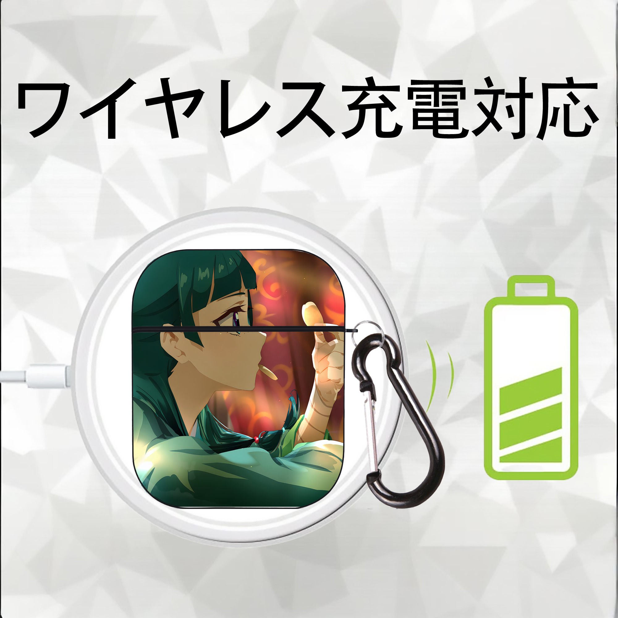 薬屋のひとりごと The Apothecary Diaries AirPods 第2世代保護ケース ハードシェル ブラック 耐衝撃・防指紋・カラビナ付き