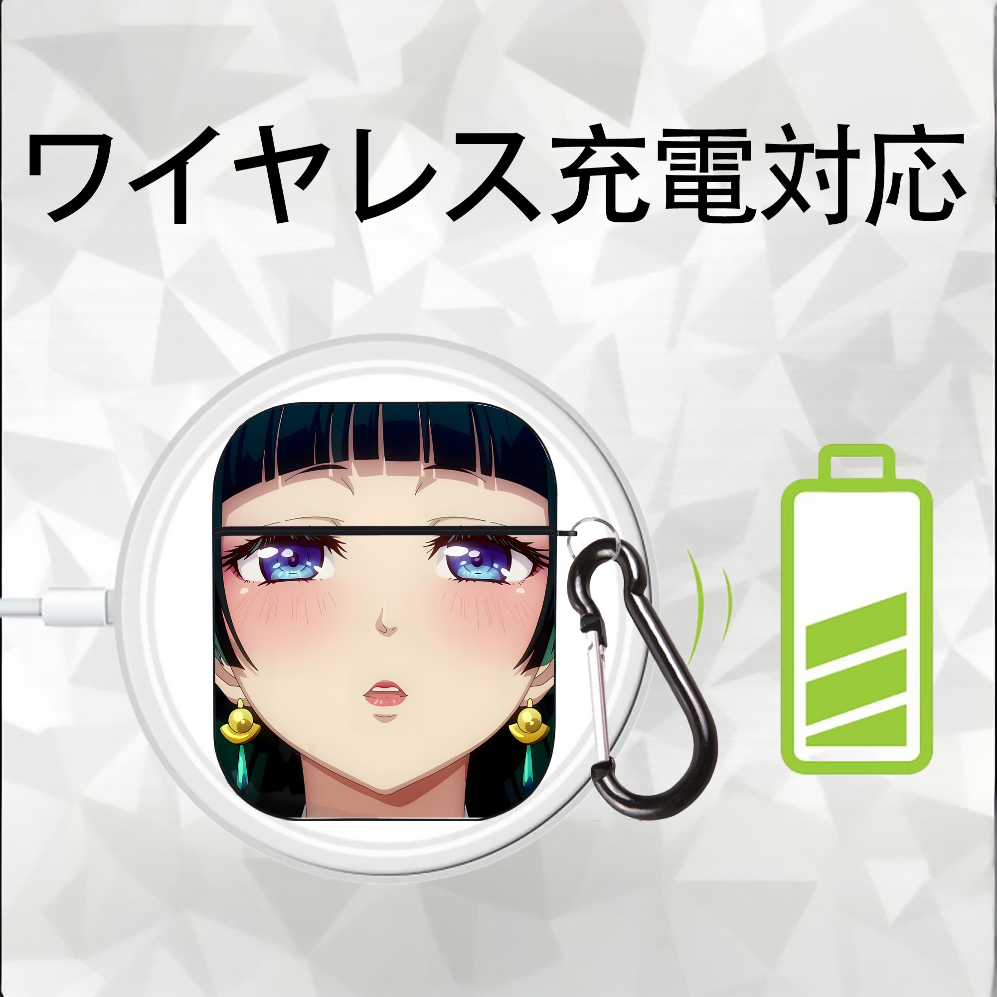 薬屋のひとりごと The Apothecary Diaries AirPods 第2世代保護ケース ハードシェル ブラック 耐衝撃・防指紋・カラビナ付き
