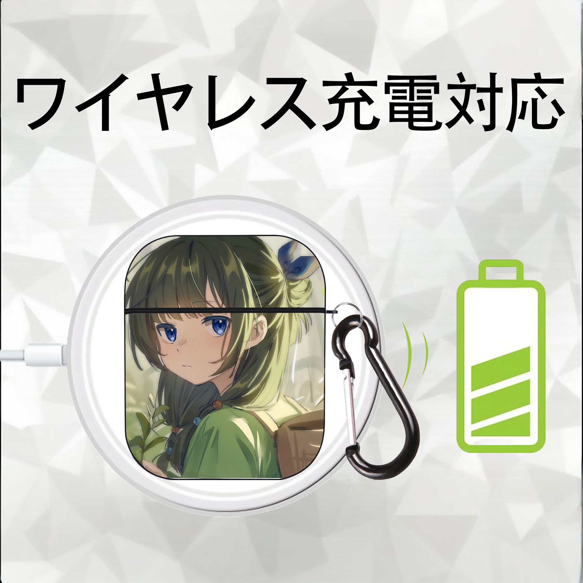 薬屋のひとりごと The Apothecary Diaries AirPods 第2世代保護ケース ハードシェル ブラック 耐衝撃・防指紋・カラビナ付き