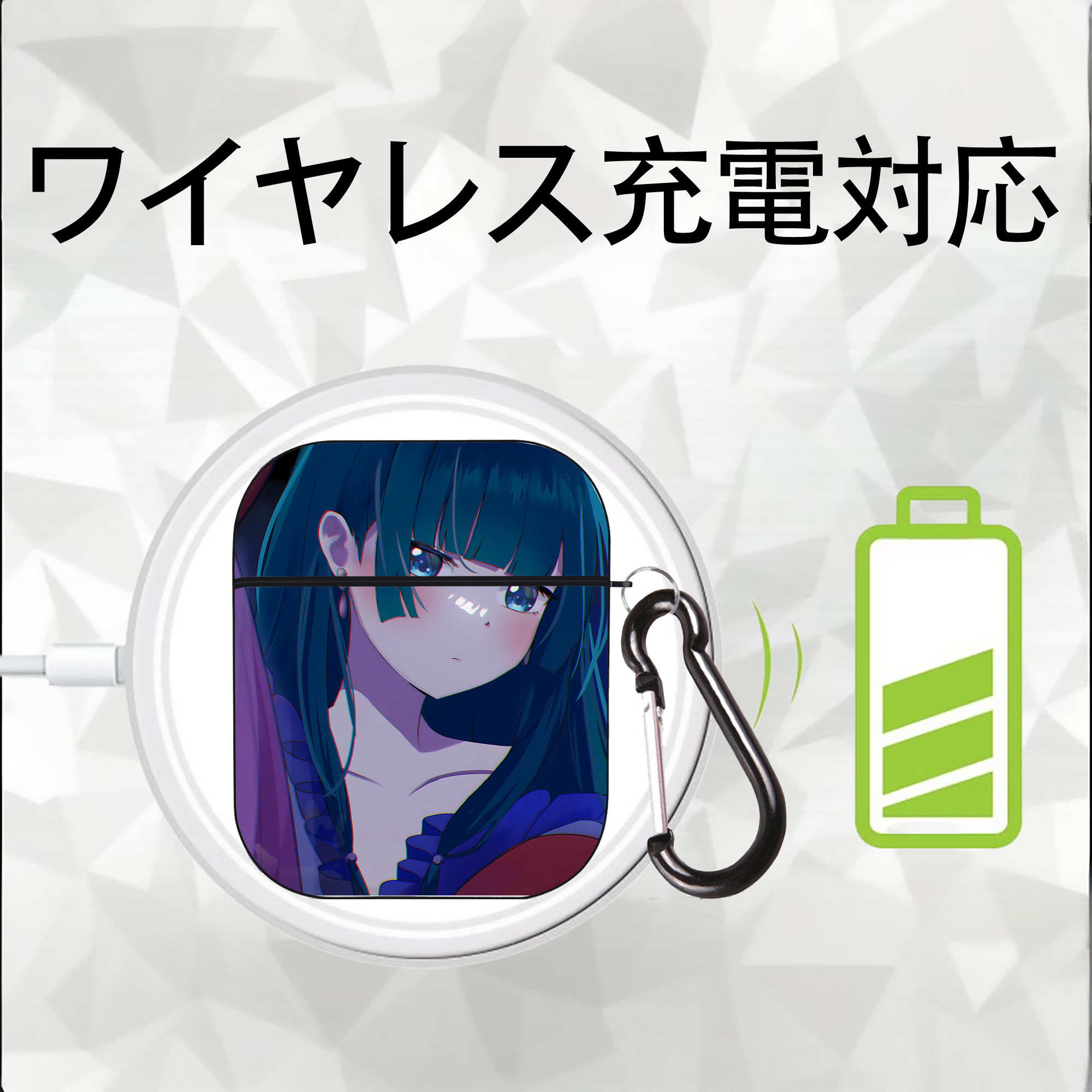 薬屋のひとりごと The Apothecary Diaries AirPods 第2世代保護ケース ハードシェル ブラック 耐衝撃・防指紋・カラビナ付き