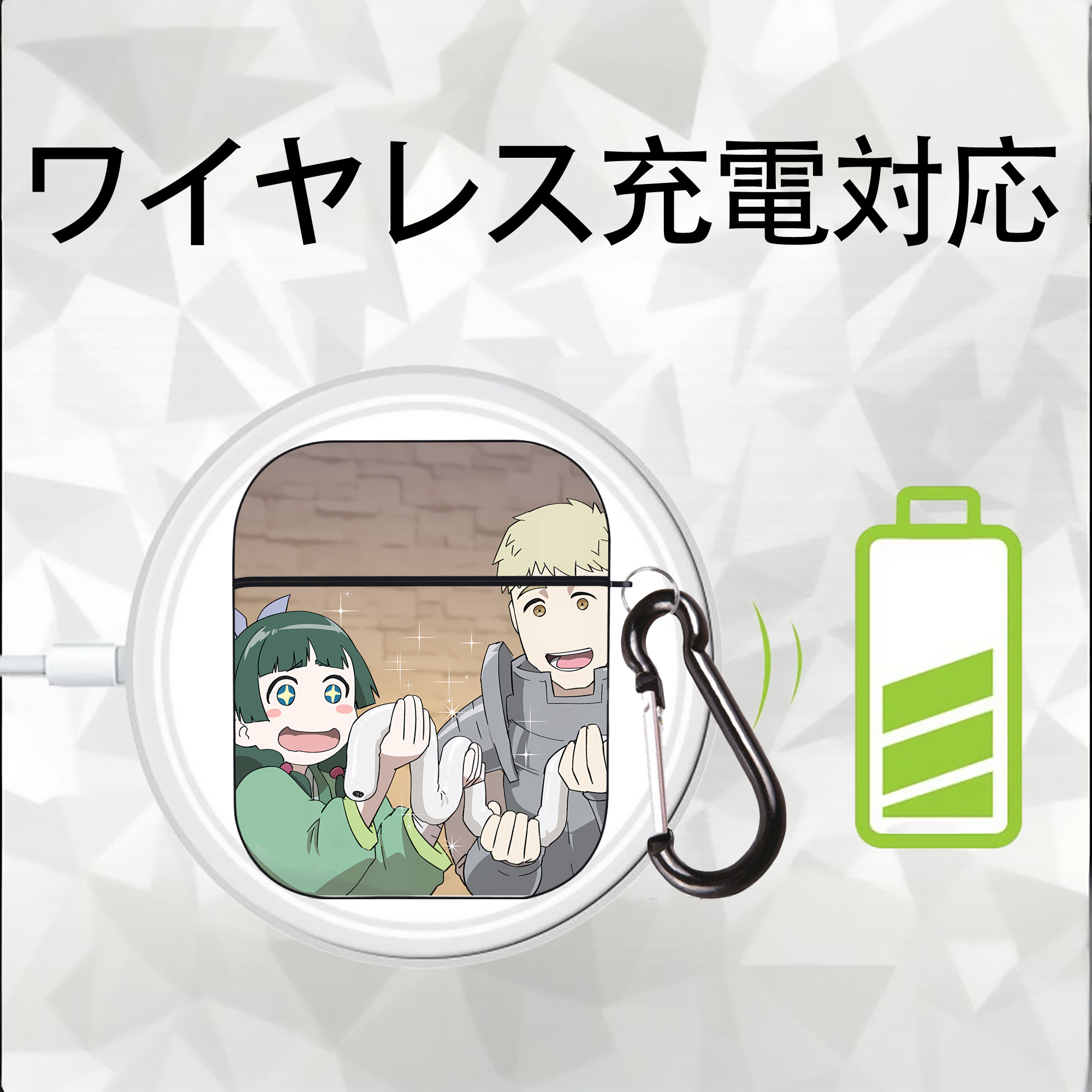 薬屋のひとりごと The Apothecary Diaries AirPods 第2世代保護ケース ハードシェル ブラック 耐衝撃・防指紋・カラビナ付き