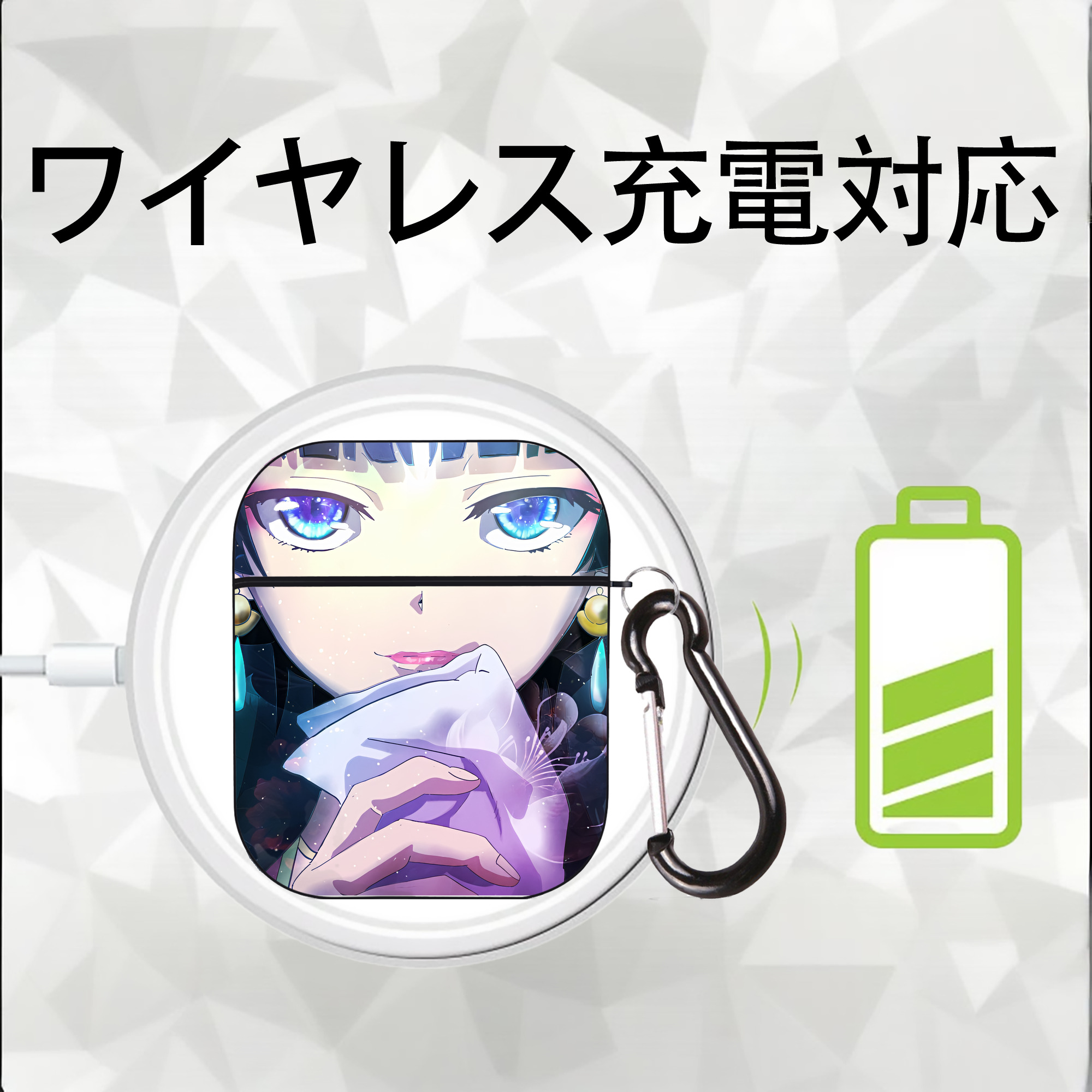 薬屋のひとりごと The Apothecary Diaries AirPods 第2世代保護ケース ハードシェル ブラック 耐衝撃・防指紋・カラビナ付き