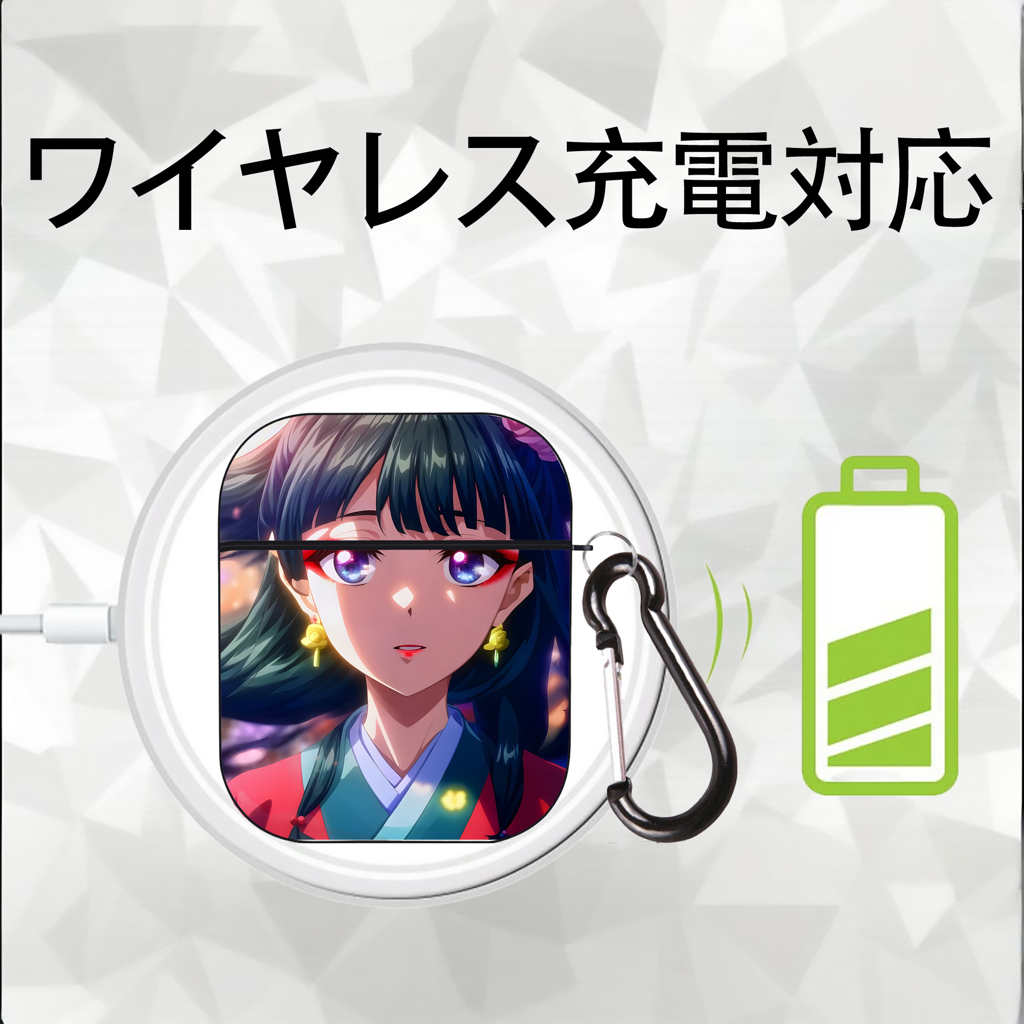 薬屋のひとりごと The Apothecary Diaries AirPods 第2世代保護ケース ハードシェル ブラック 耐衝撃・防指紋・カラビナ付き
