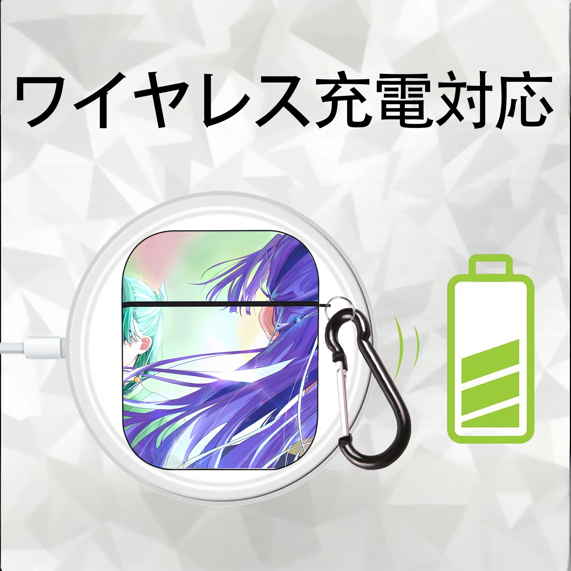 薬屋のひとりごと The Apothecary Diaries AirPods 第2世代保護ケース ハードシェル ブラック 耐衝撃・防指紋・カラビナ付き