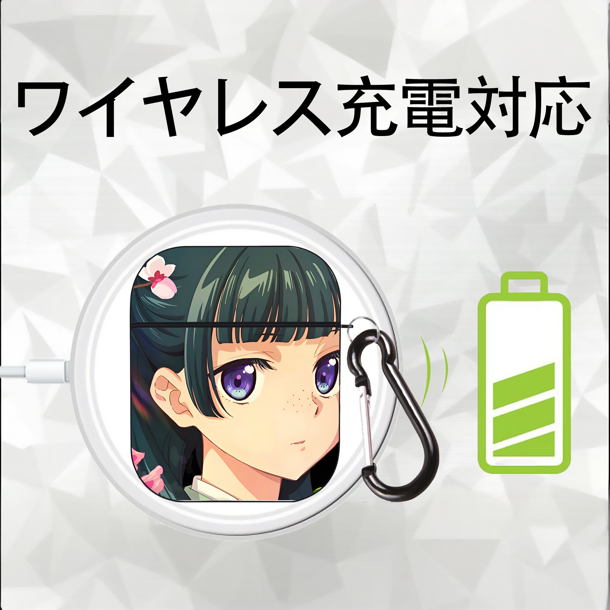 薬屋のひとりごと The Apothecary Diaries AirPods 第2世代保護ケース ハードシェル ブラック 耐衝撃・防指紋・カラビナ付き