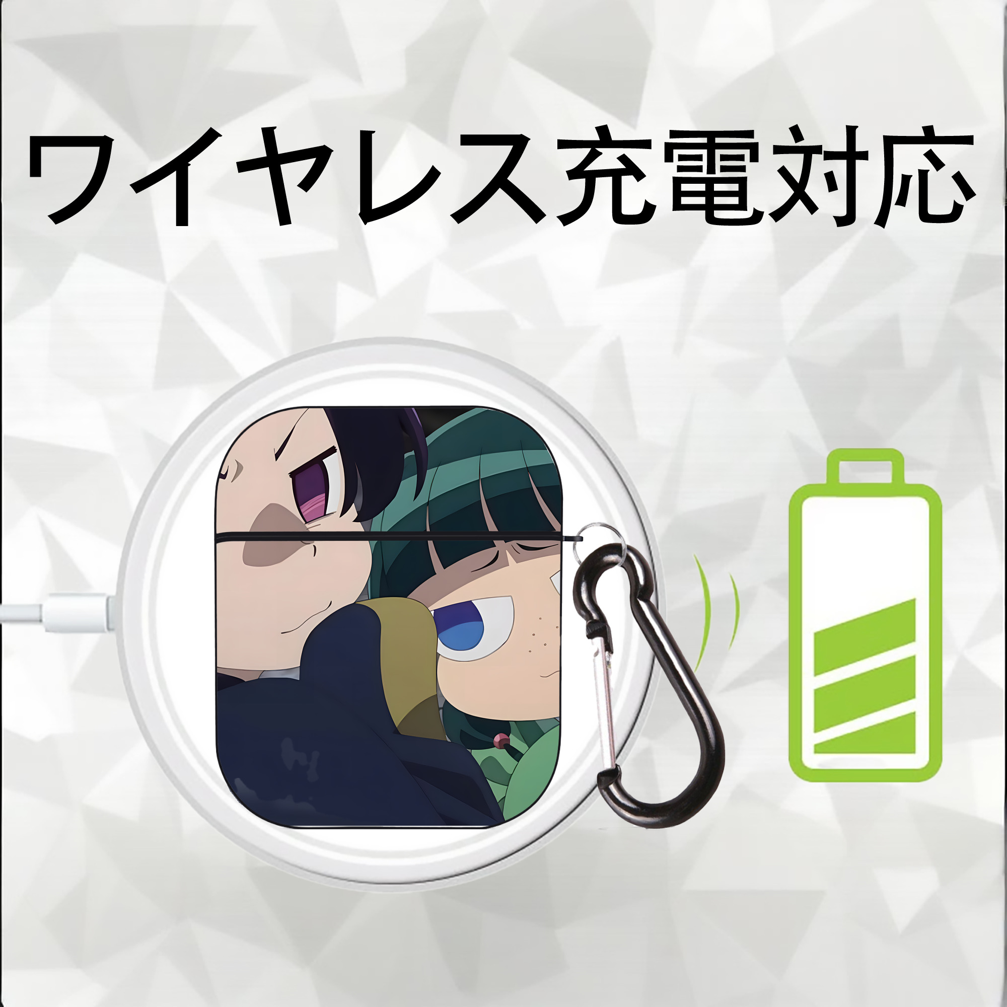 薬屋のひとりごと The Apothecary Diaries AirPods 第2世代保護ケース ハードシェル ブラック 耐衝撃・防指紋・カラビナ付き