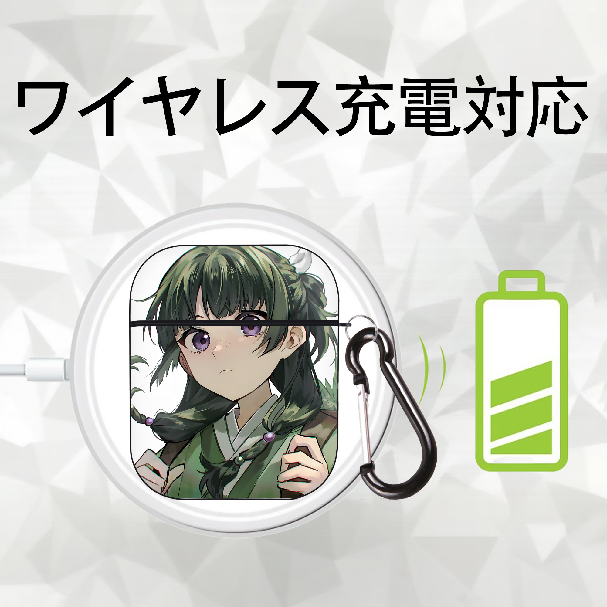 薬屋のひとりごと The Apothecary Diaries AirPods 第2世代保護ケース ハードシェル ブラック 耐衝撃・防指紋・カラビナ付き
