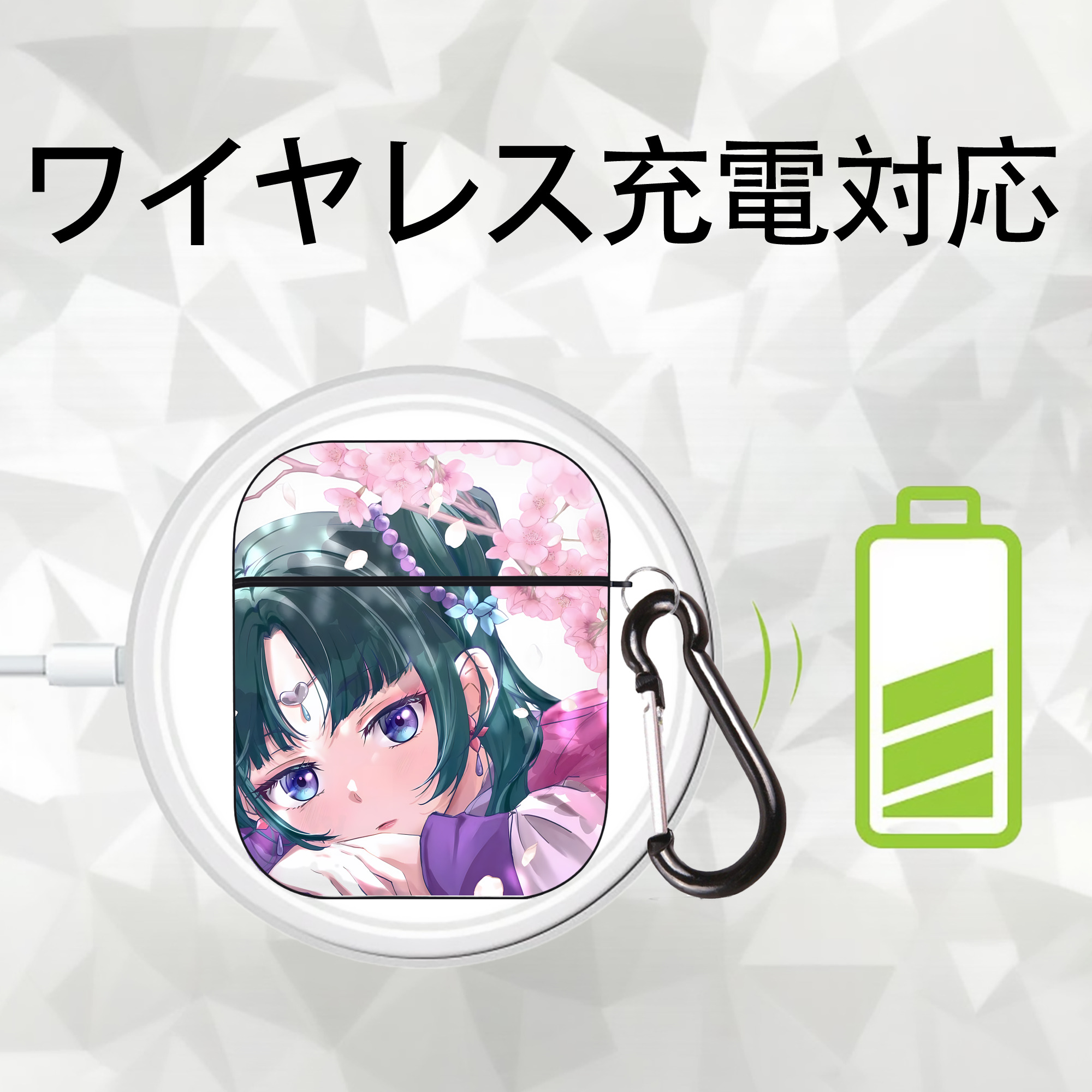 薬屋のひとりごと The Apothecary Diaries AirPods 第2世代保護ケース ハードシェル ブラック 耐衝撃・防指紋・カラビナ付き