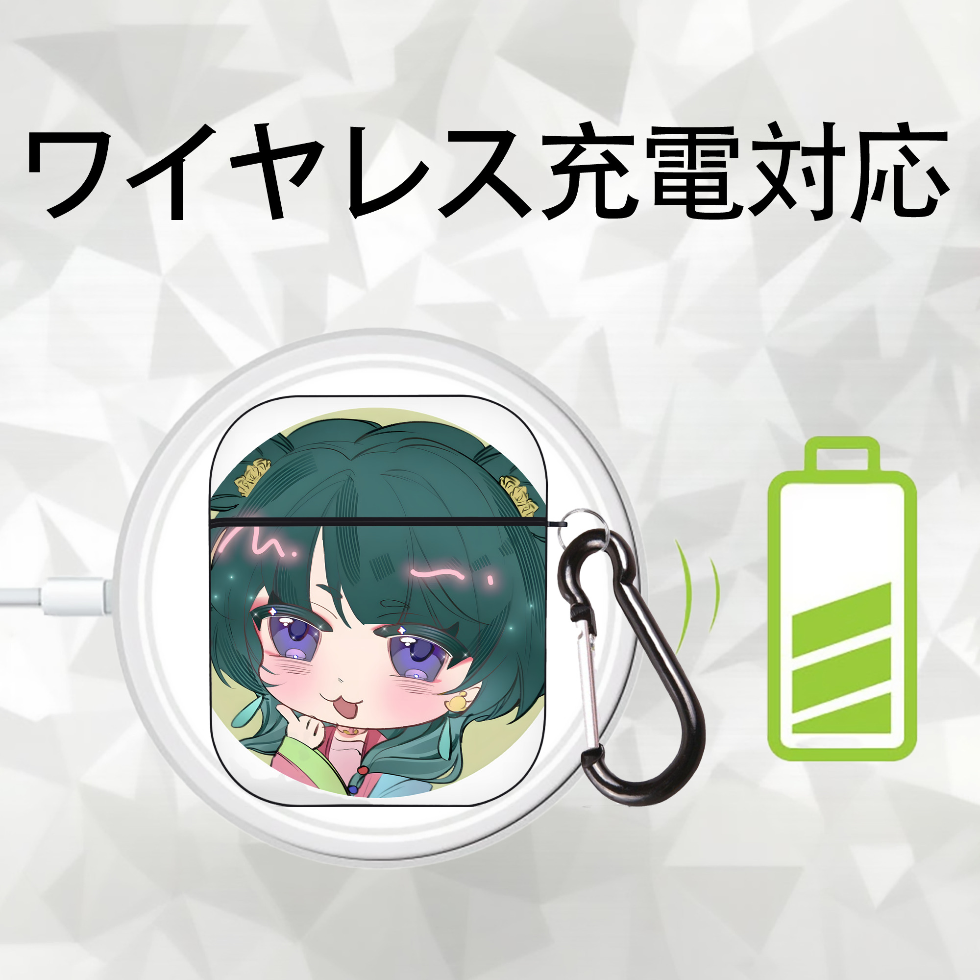 薬屋のひとりごと The Apothecary Diaries AirPods 第2世代保護ケース ハードシェル ブラック 耐衝撃・防指紋・カラビナ付き