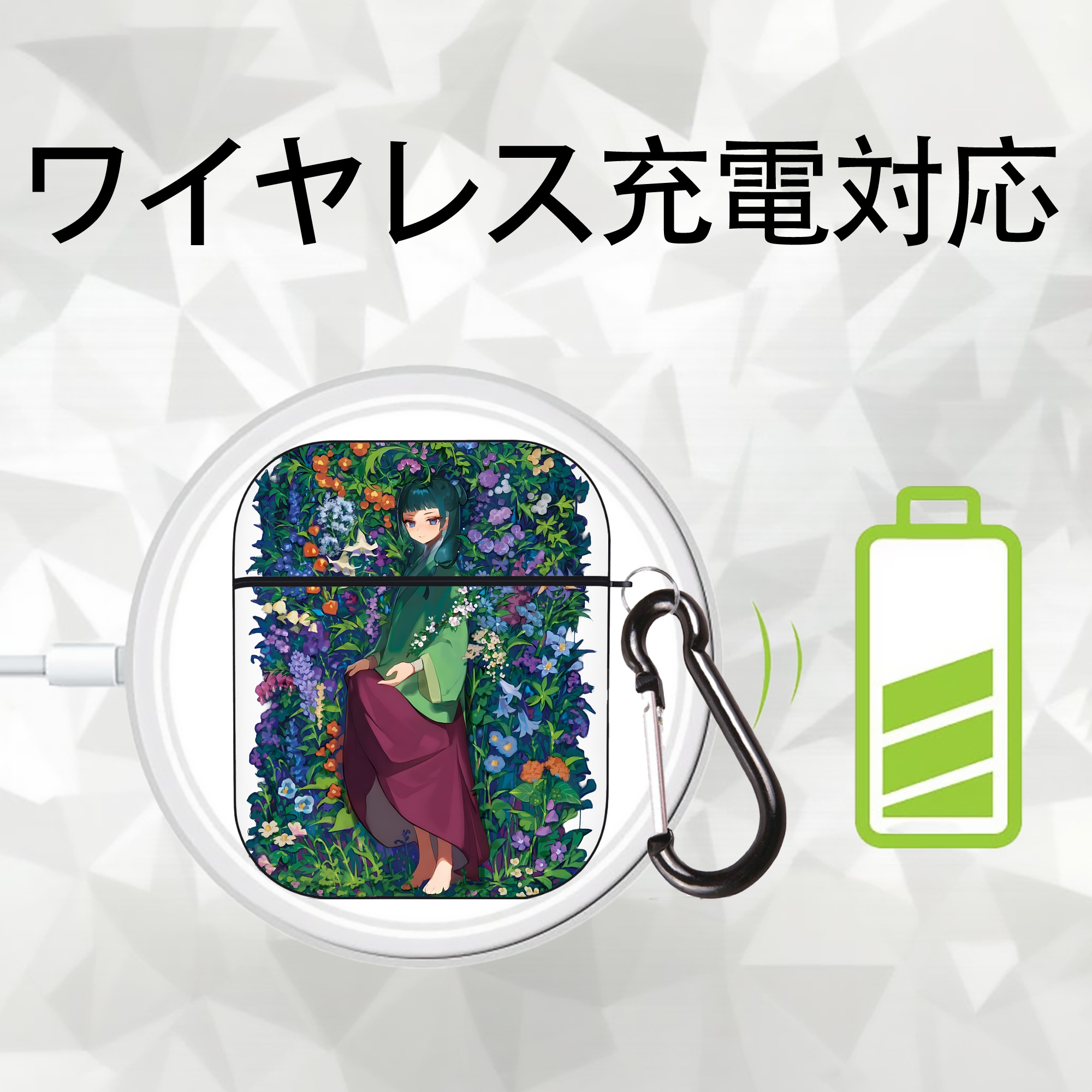 薬屋のひとりごと The Apothecary Diaries AirPods 第2世代保護ケース ハードシェル ブラック 耐衝撃・防指紋・カラビナ付き