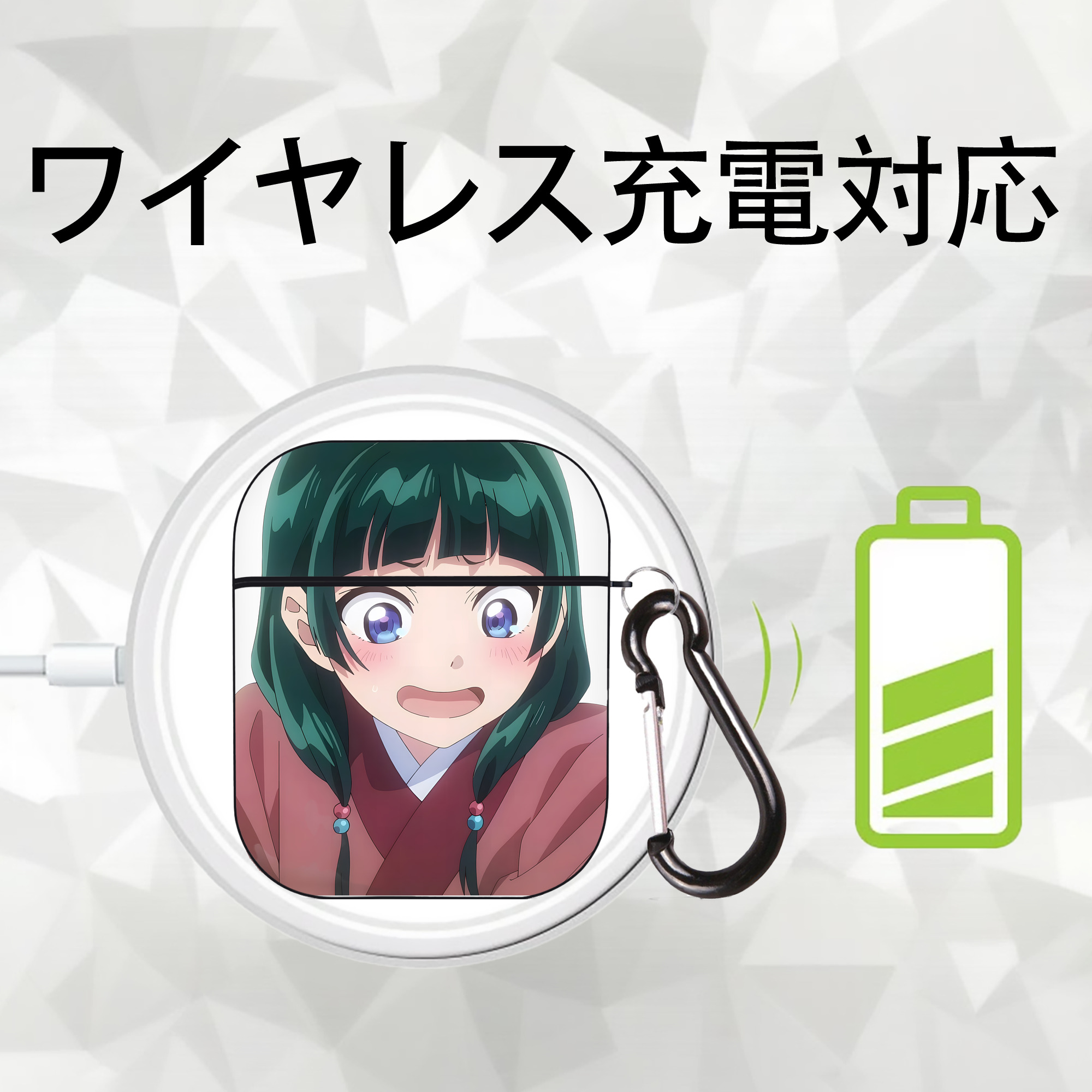 薬屋のひとりごと The Apothecary Diaries AirPods 第2世代保護ケース ハードシェル ブラック 耐衝撃・防指紋・カラビナ付き