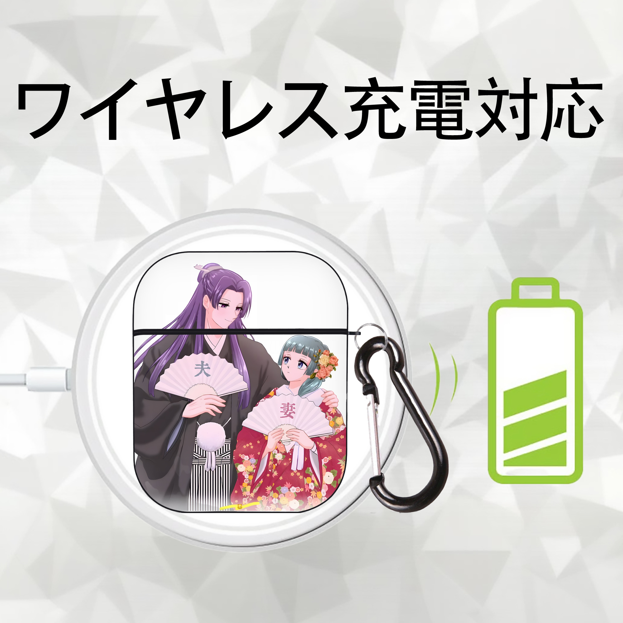 薬屋のひとりごと The Apothecary Diaries AirPods 第2世代保護ケース ハードシェル ブラック 耐衝撃・防指紋・カラビナ付き