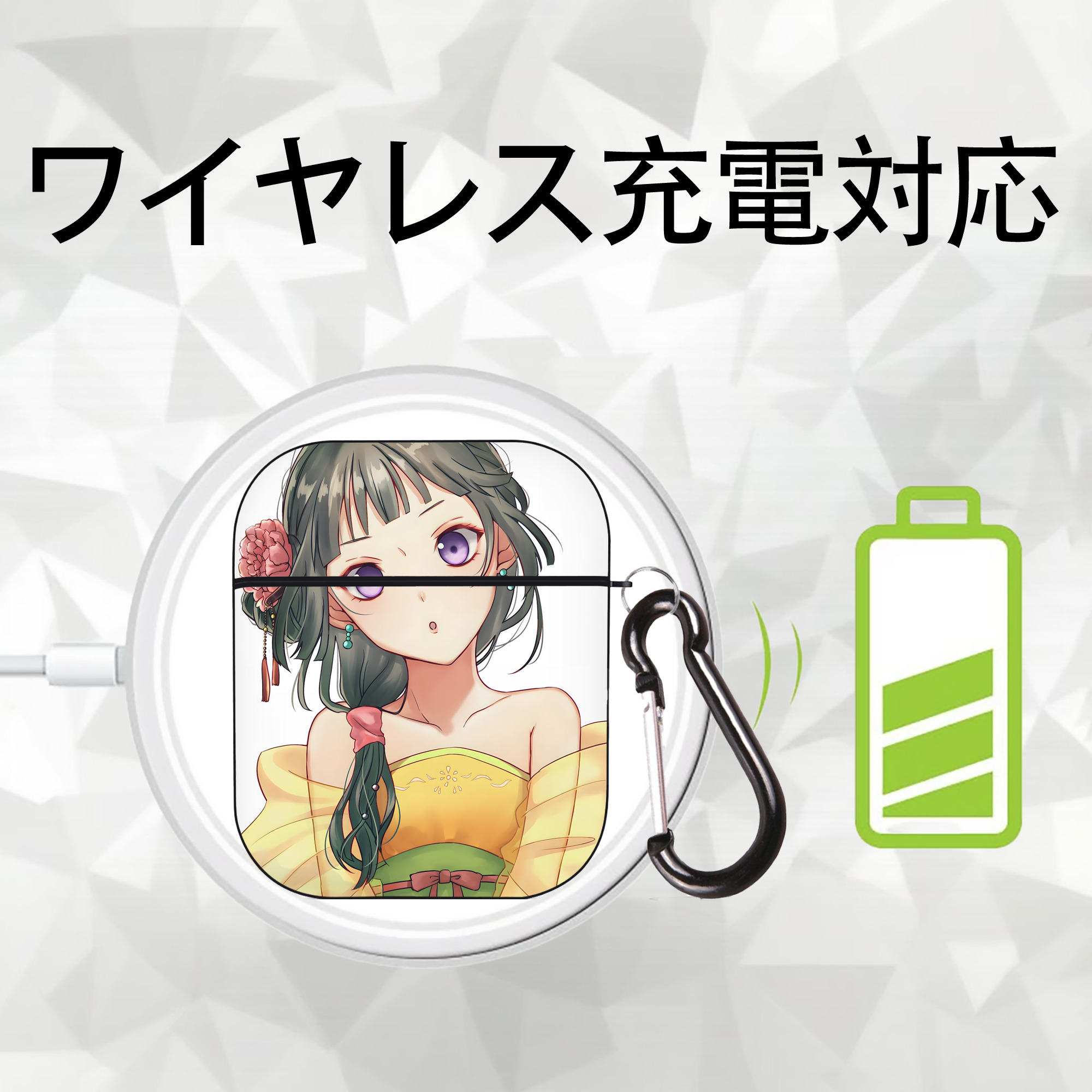 薬屋のひとりごと The Apothecary Diaries AirPods 第2世代保護ケース ハードシェル ブラック 耐衝撃・防指紋・カラビナ付き
