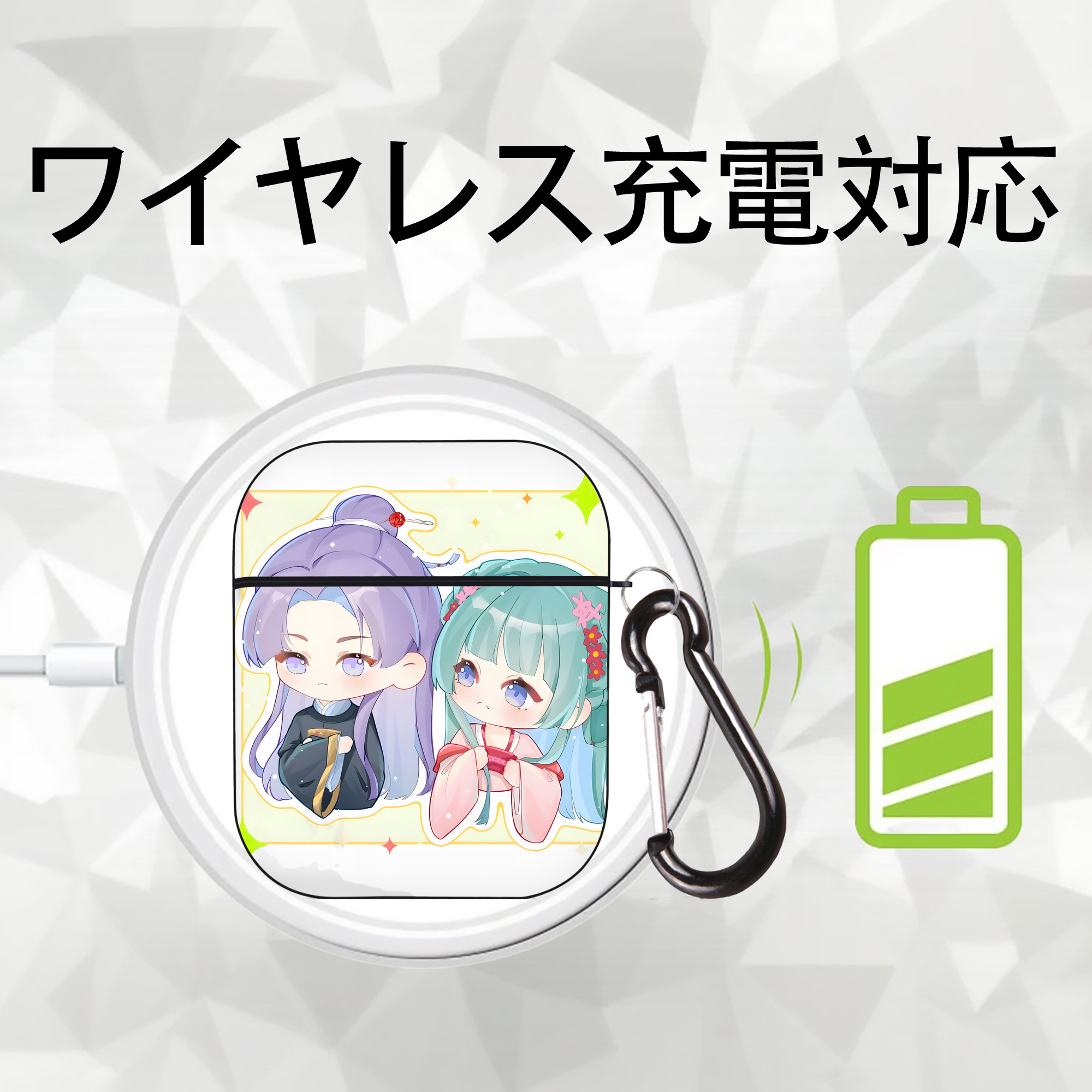 薬屋のひとりごと The Apothecary Diaries AirPods 第2世代保護ケース ハードシェル ブラック 耐衝撃・防指紋・カラビナ付き