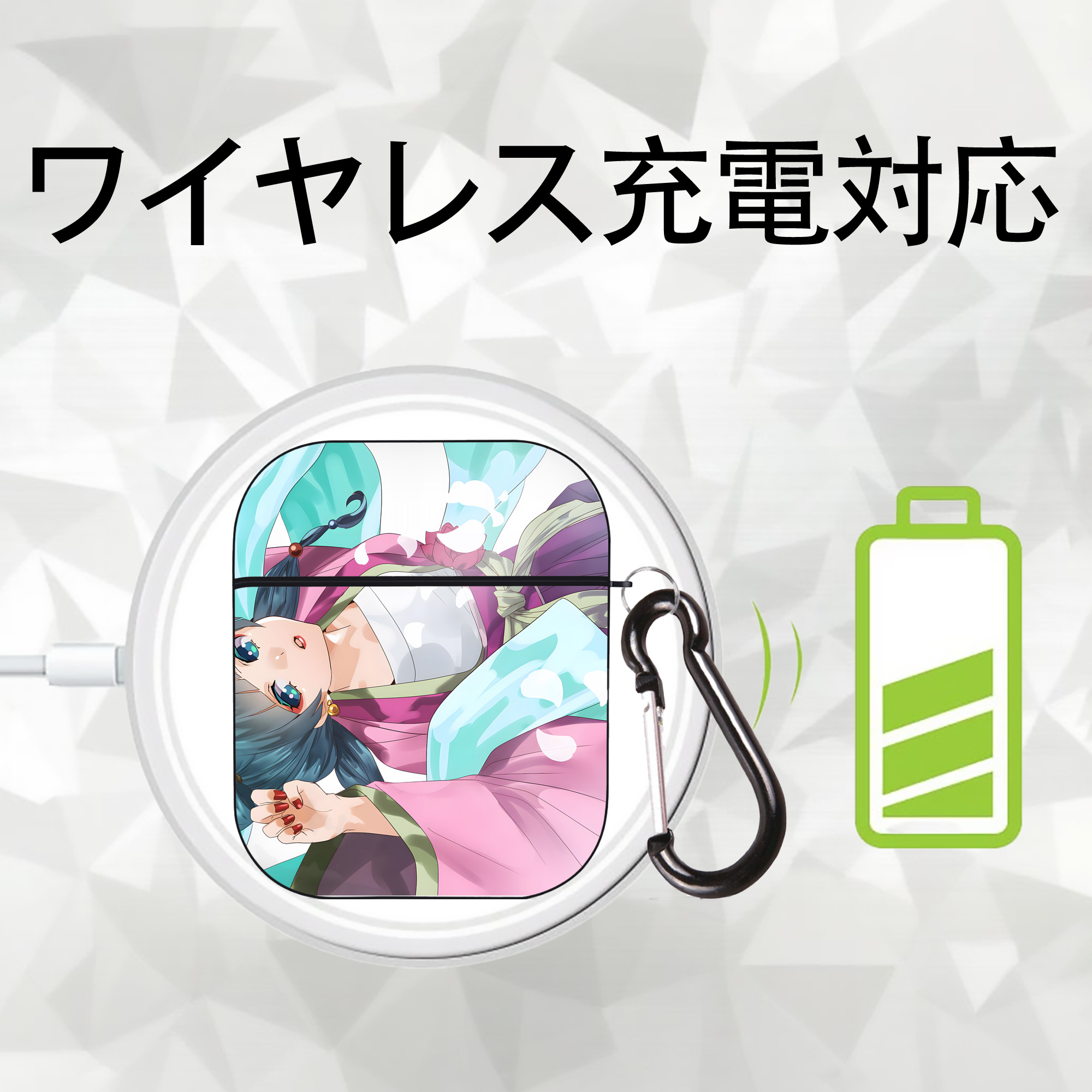 薬屋のひとりごと The Apothecary Diaries AirPods 第2世代保護ケース ハードシェル ブラック 耐衝撃・防指紋・カラビナ付き