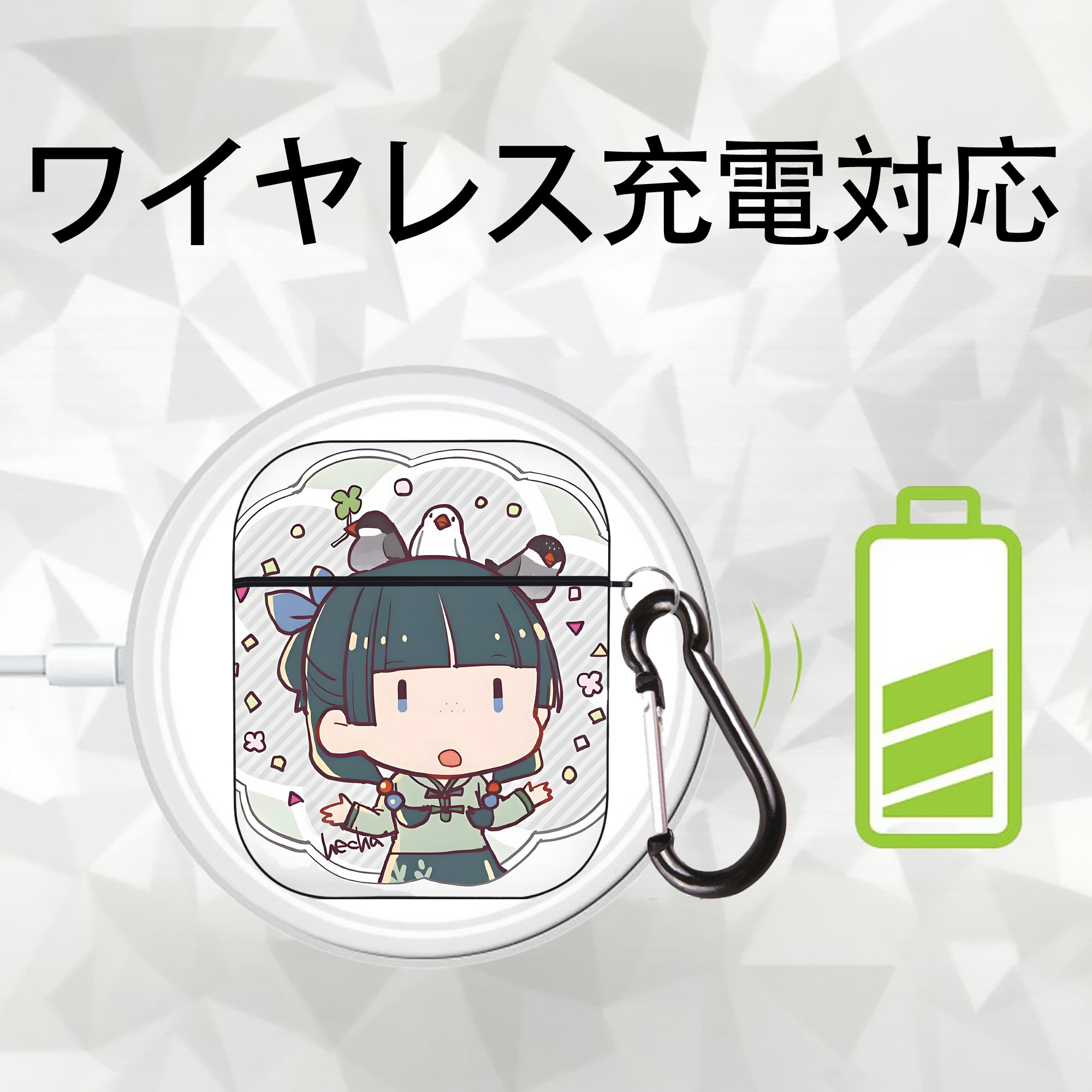 薬屋のひとりごと The Apothecary Diaries AirPods 第2世代保護ケース ハードシェル ブラック 耐衝撃・防指紋・カラビナ付き