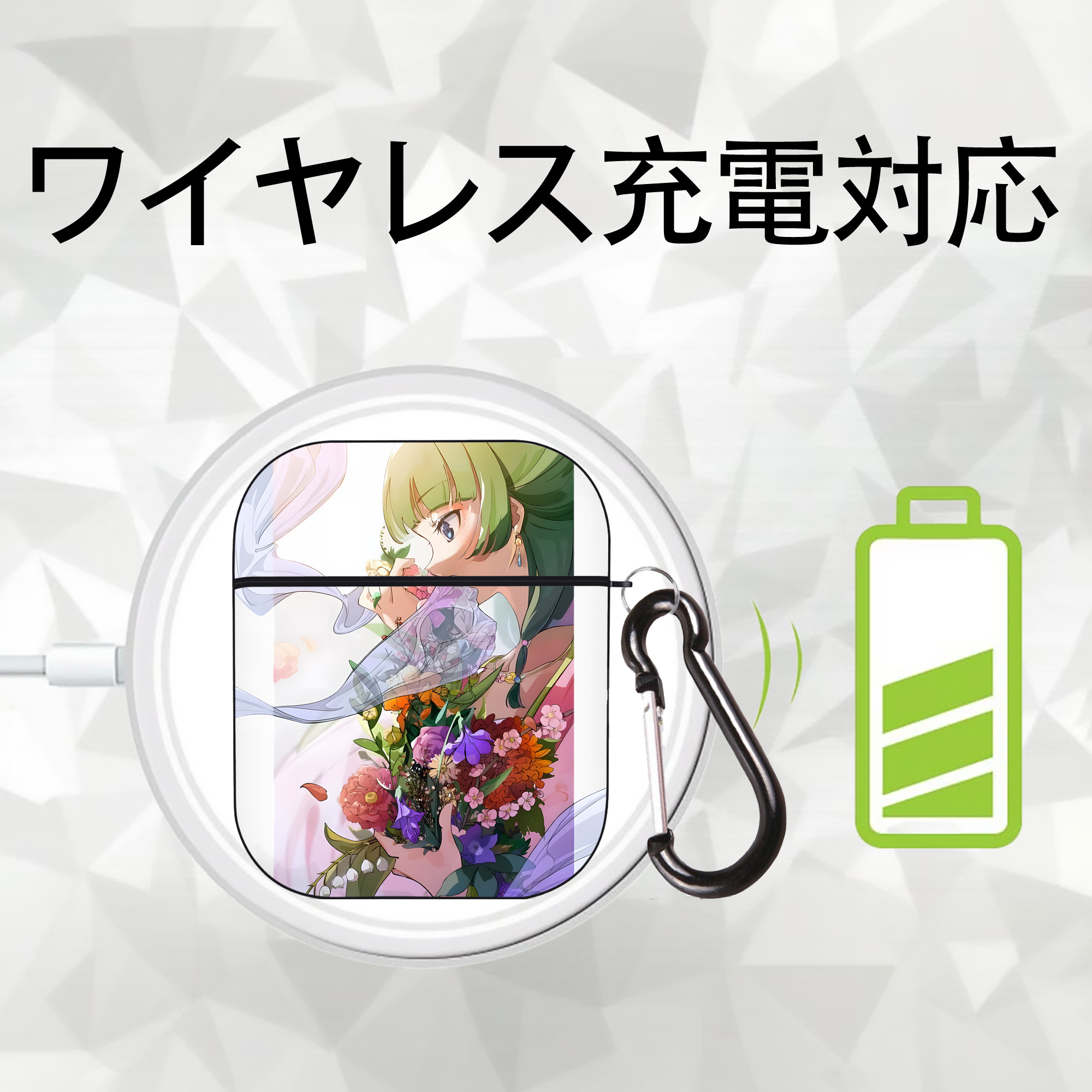薬屋のひとりごと The Apothecary Diaries AirPods 第2世代保護ケース ハードシェル ブラック 耐衝撃・防指紋・カラビナ付き