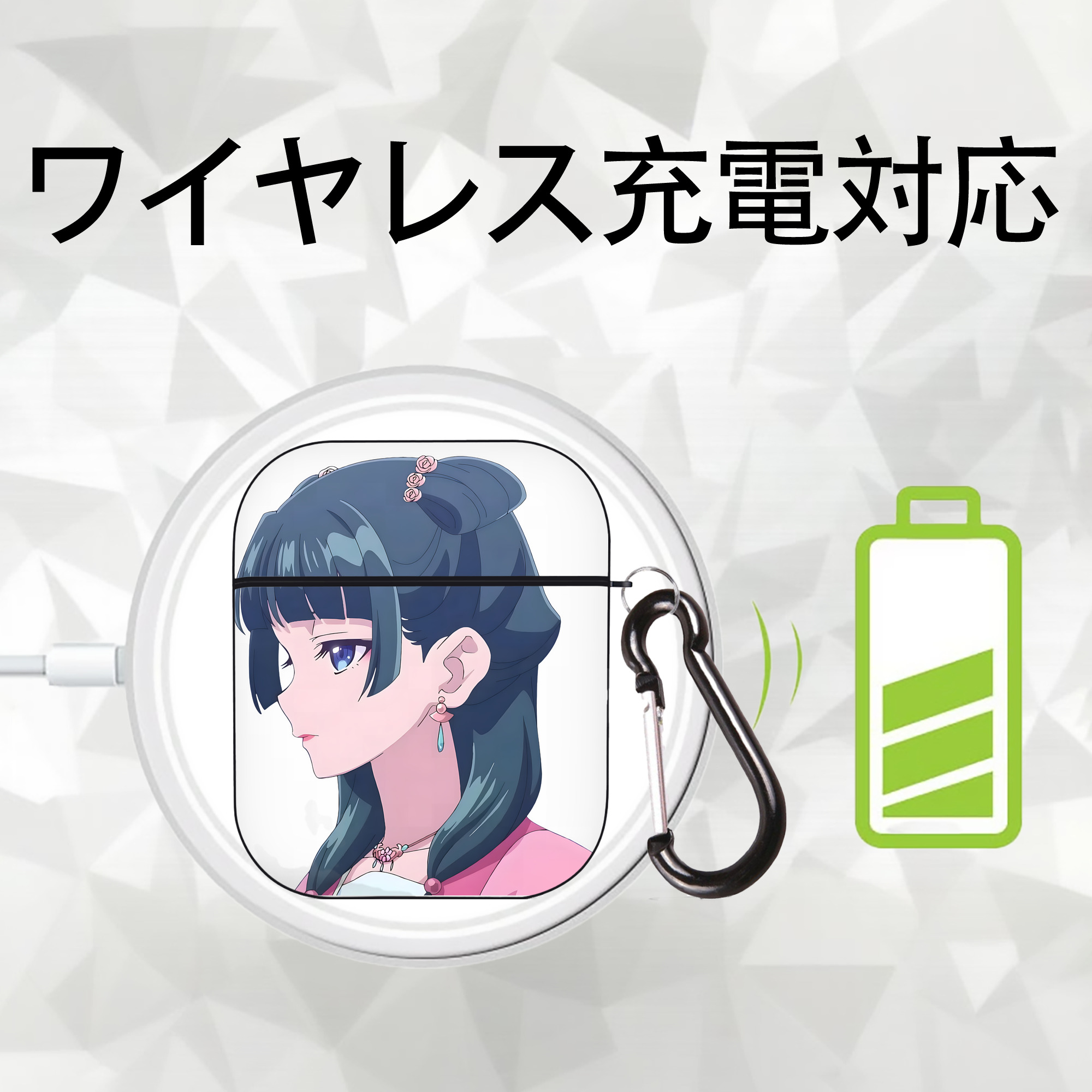 薬屋のひとりごと The Apothecary Diaries AirPods 第2世代保護ケース ハードシェル ブラック 耐衝撃・防指紋・カラビナ付き