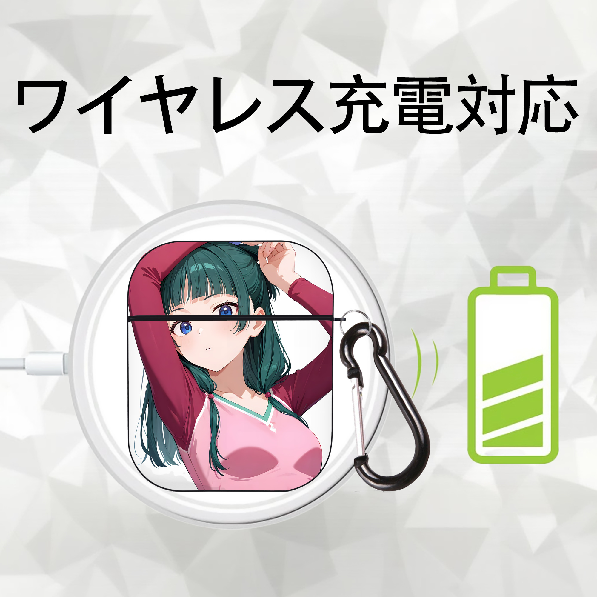 薬屋のひとりごと The Apothecary Diaries AirPods 第2世代保護ケース ハードシェル ブラック 耐衝撃・防指紋・カラビナ付き