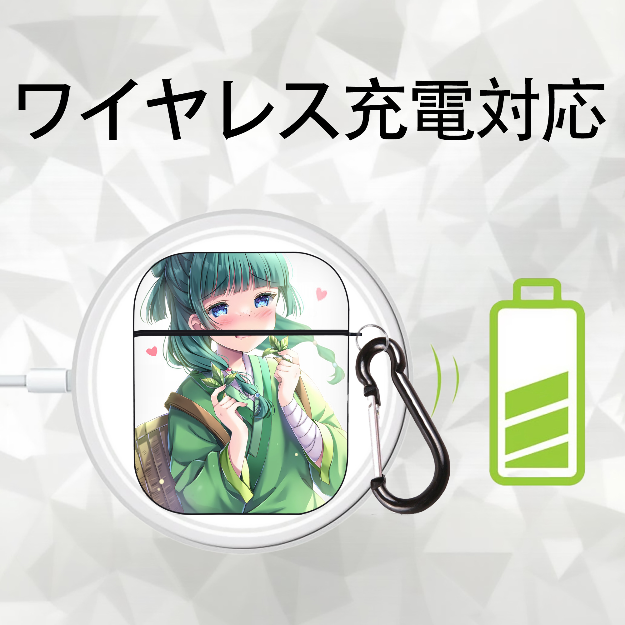薬屋のひとりごと The Apothecary Diaries AirPods 第2世代保護ケース ハードシェル ブラック 耐衝撃・防指紋・カラビナ付き
