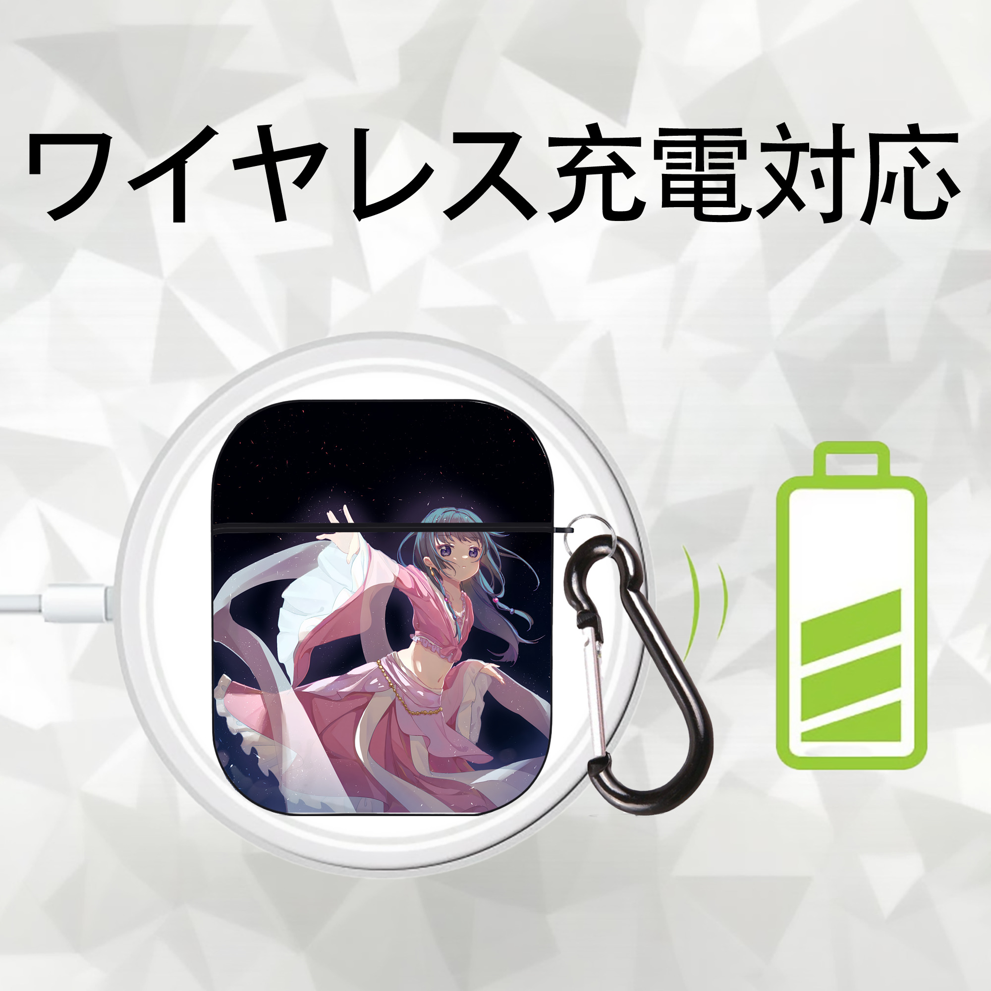 薬屋のひとりごと The Apothecary Diaries AirPods 第2世代保護ケース ハードシェル ブラック 耐衝撃・防指紋・カラビナ付き