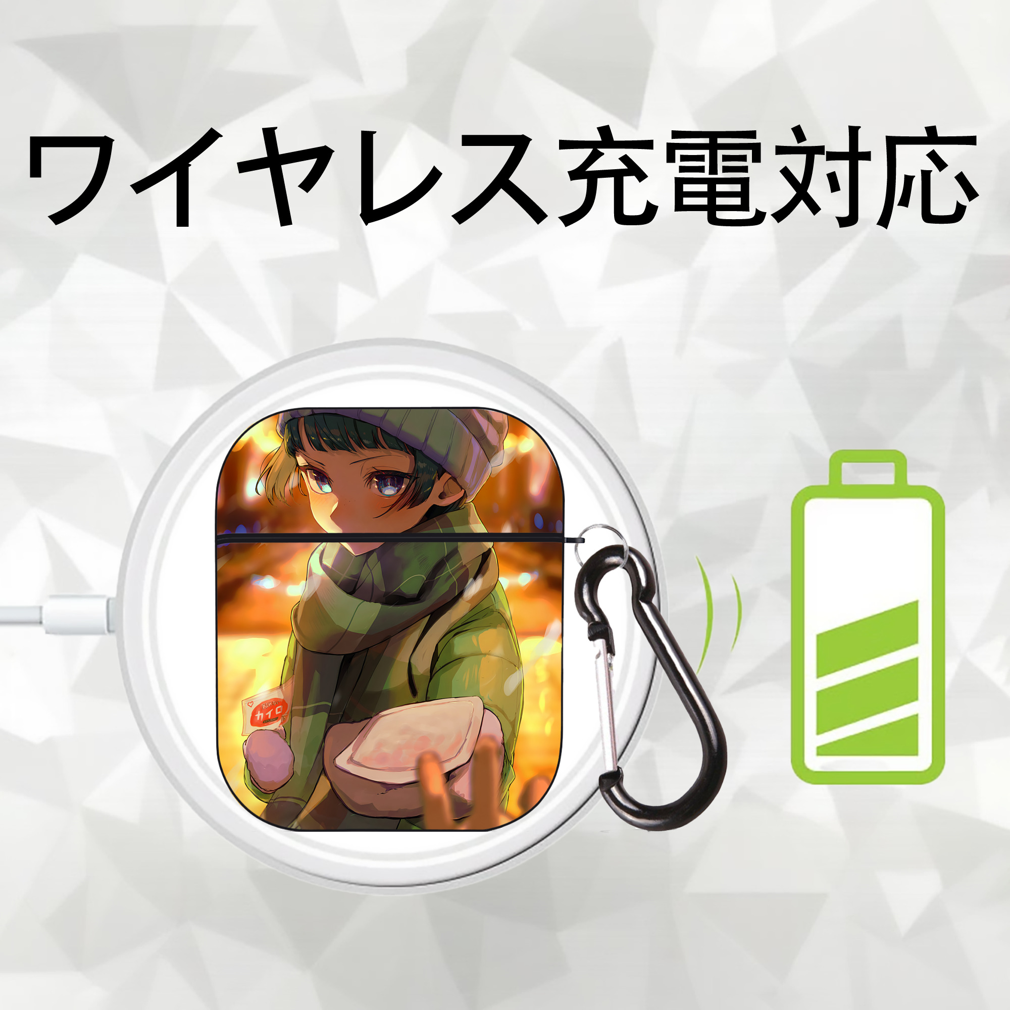 薬屋のひとりごと The Apothecary Diaries AirPods 第2世代保護ケース ハードシェル ブラック 耐衝撃・防指紋・カラビナ付き