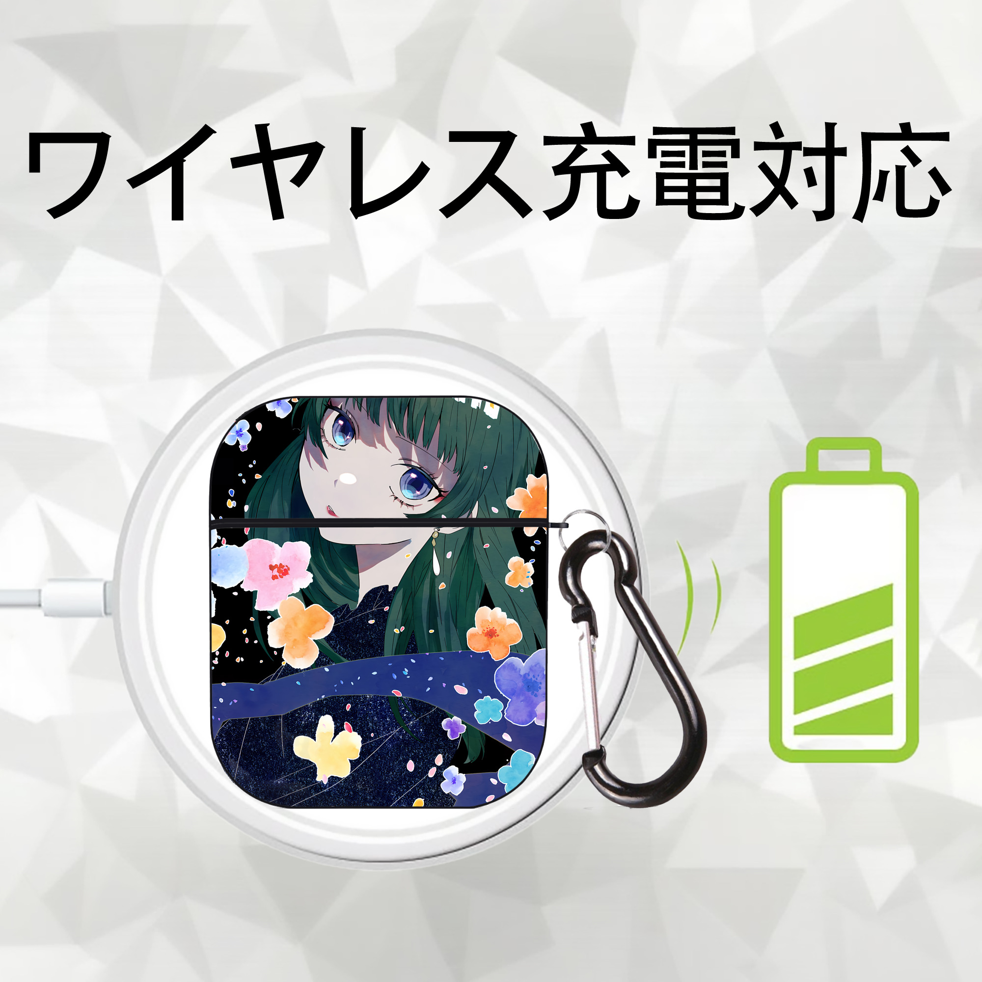 薬屋のひとりごと The Apothecary Diaries AirPods 第2世代保護ケース ハードシェル ブラック 耐衝撃・防指紋・カラビナ付き