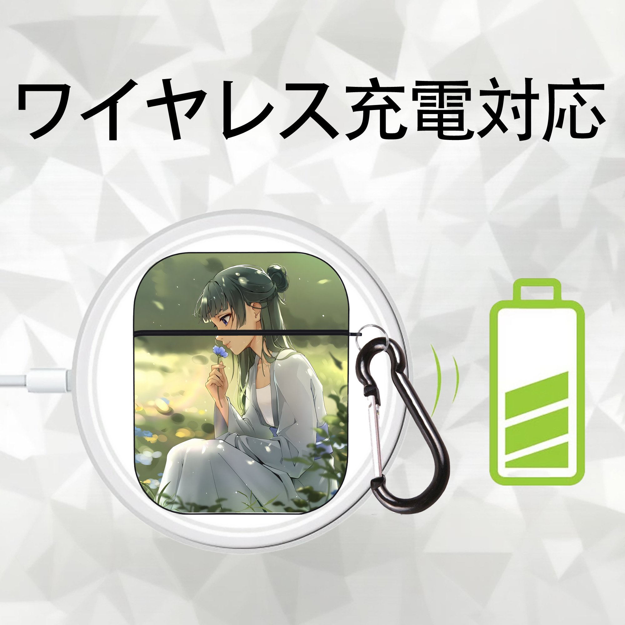 薬屋のひとりごと The Apothecary Diaries AirPods 第2世代保護ケース ハードシェル ブラック 耐衝撃・防指紋・カラビナ付き
