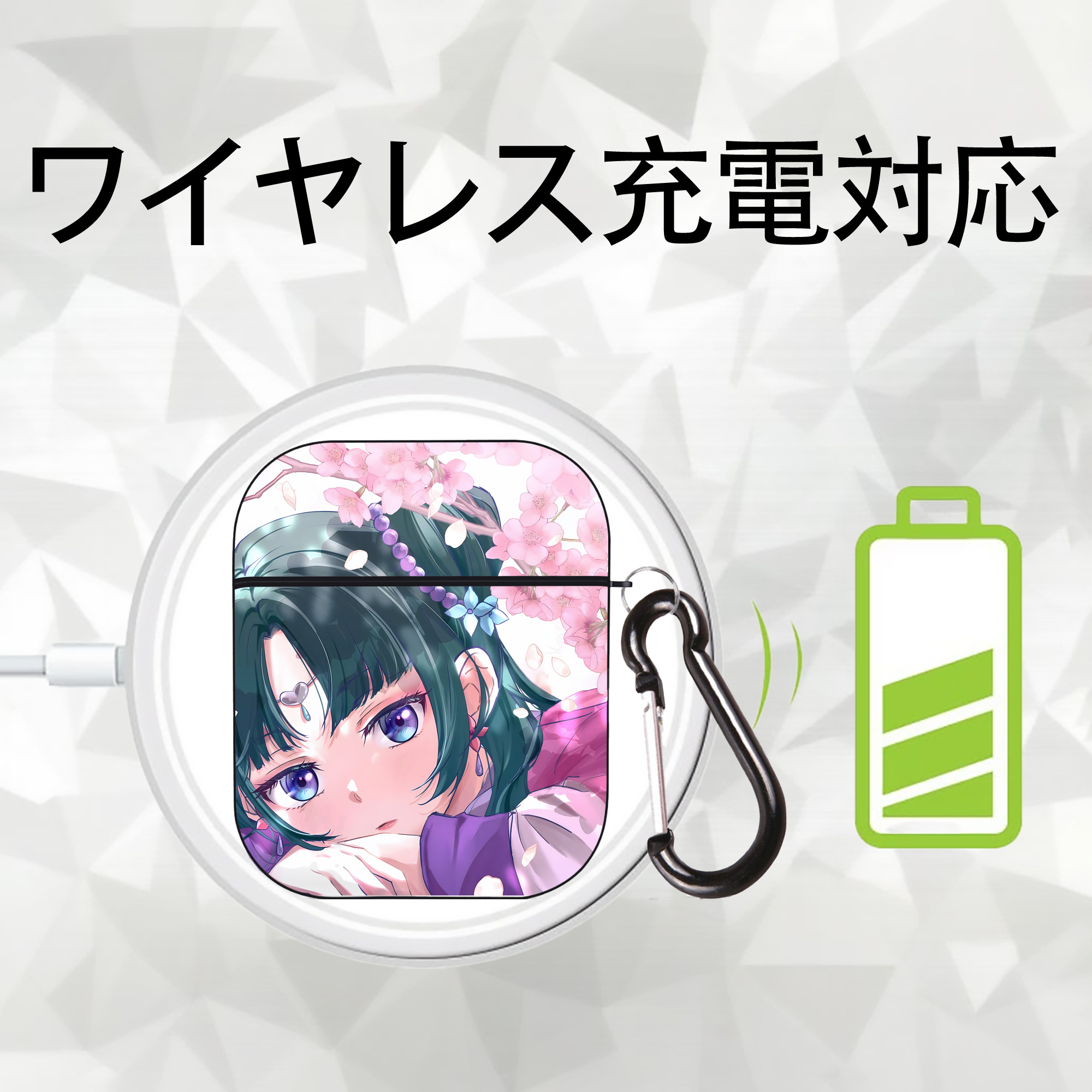 薬屋のひとりごと The Apothecary Diaries AirPods 第2世代保護ケース ハードシェル ブラック 耐衝撃・防指紋・カラビナ付き