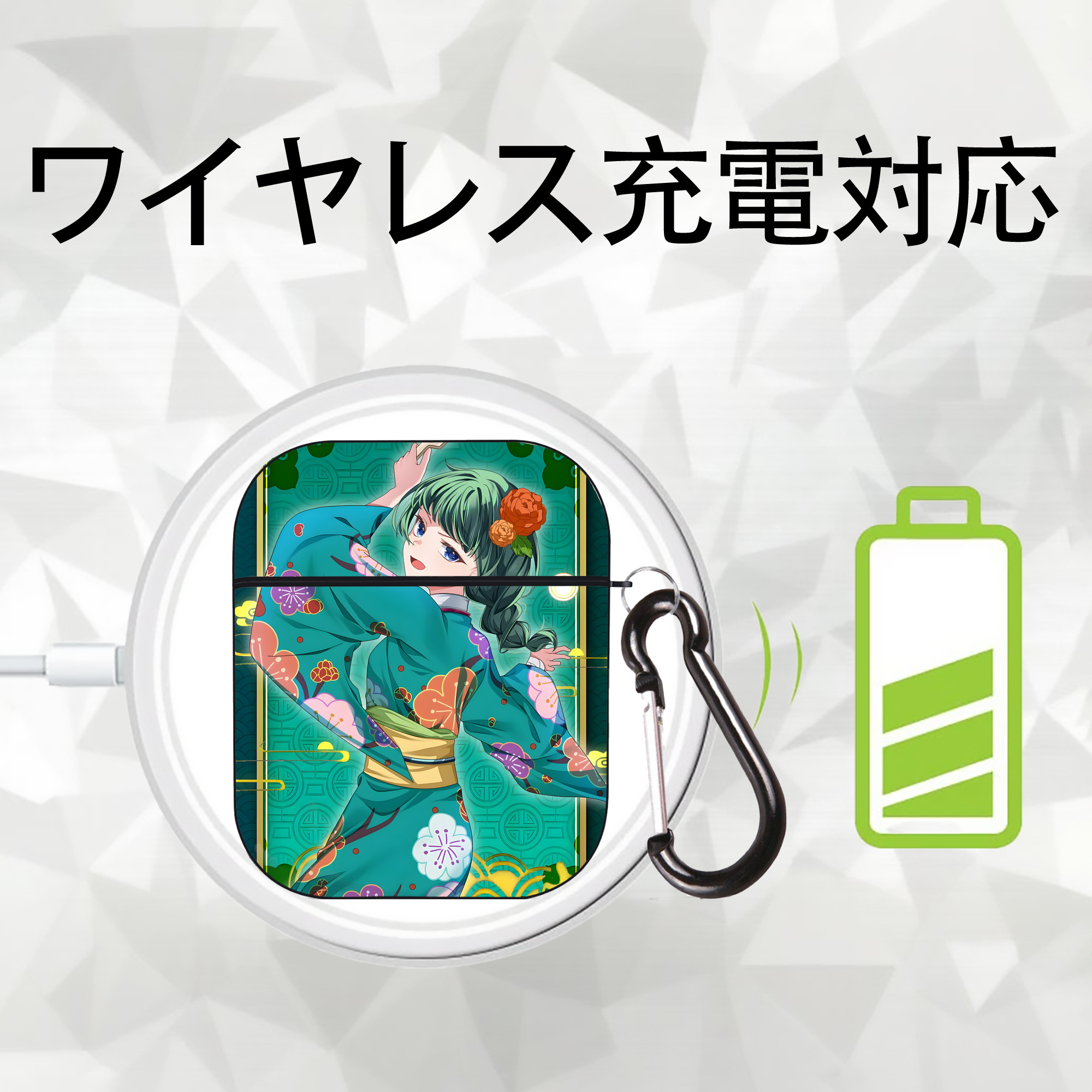 薬屋のひとりごと The Apothecary Diaries AirPods 第2世代保護ケース ハードシェル ブラック 耐衝撃・防指紋・カラビナ付き