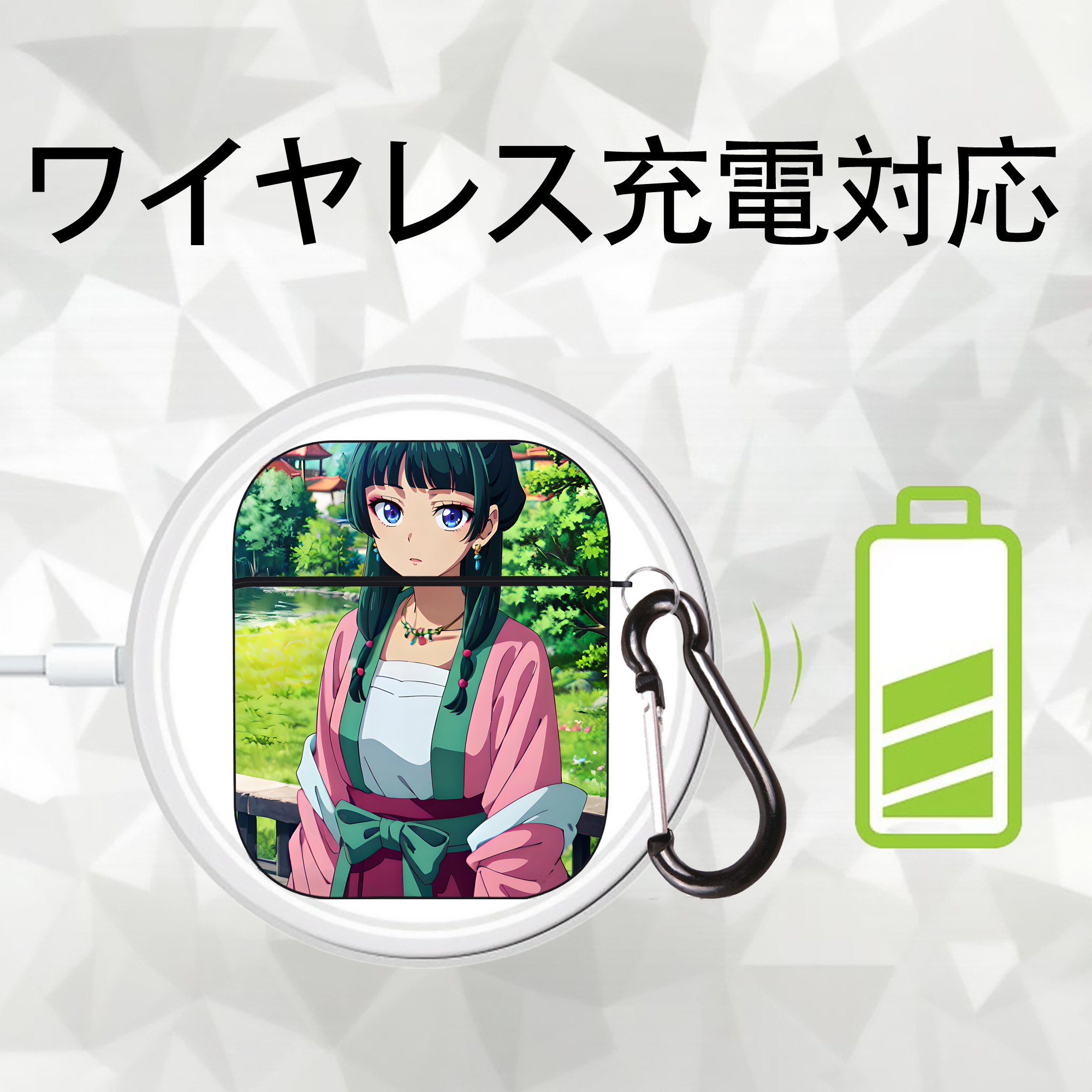 薬屋のひとりごと The Apothecary Diaries AirPods 第2世代保護ケース ハードシェル ブラック 耐衝撃・防指紋・カラビナ付き