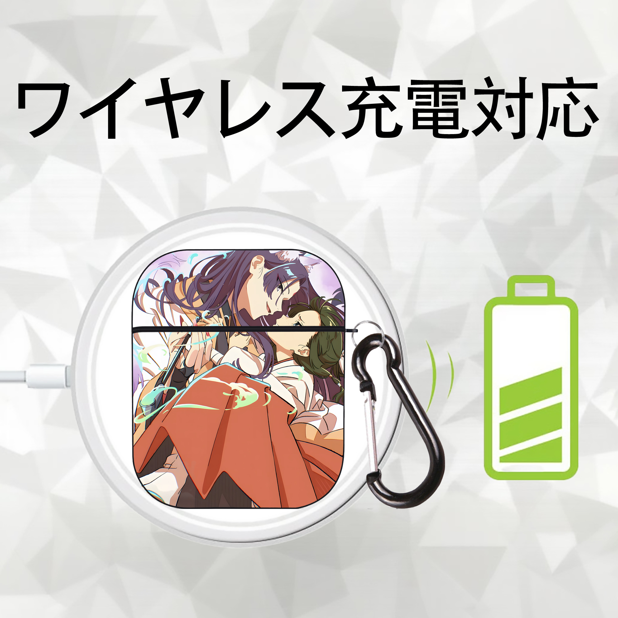 薬屋のひとりごと The Apothecary Diaries AirPods 第2世代保護ケース ハードシェル ブラック 耐衝撃・防指紋・カラビナ付き