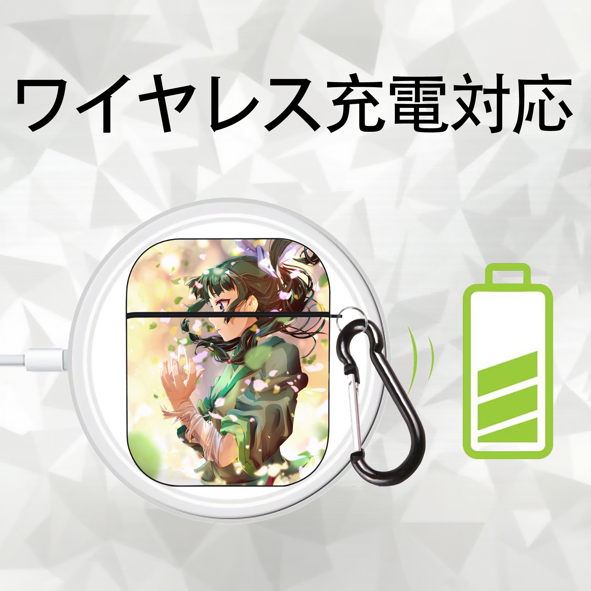 薬屋のひとりごと The Apothecary Diaries AirPods 第2世代保護ケース ハードシェル ブラック 耐衝撃・防指紋・カラビナ付き