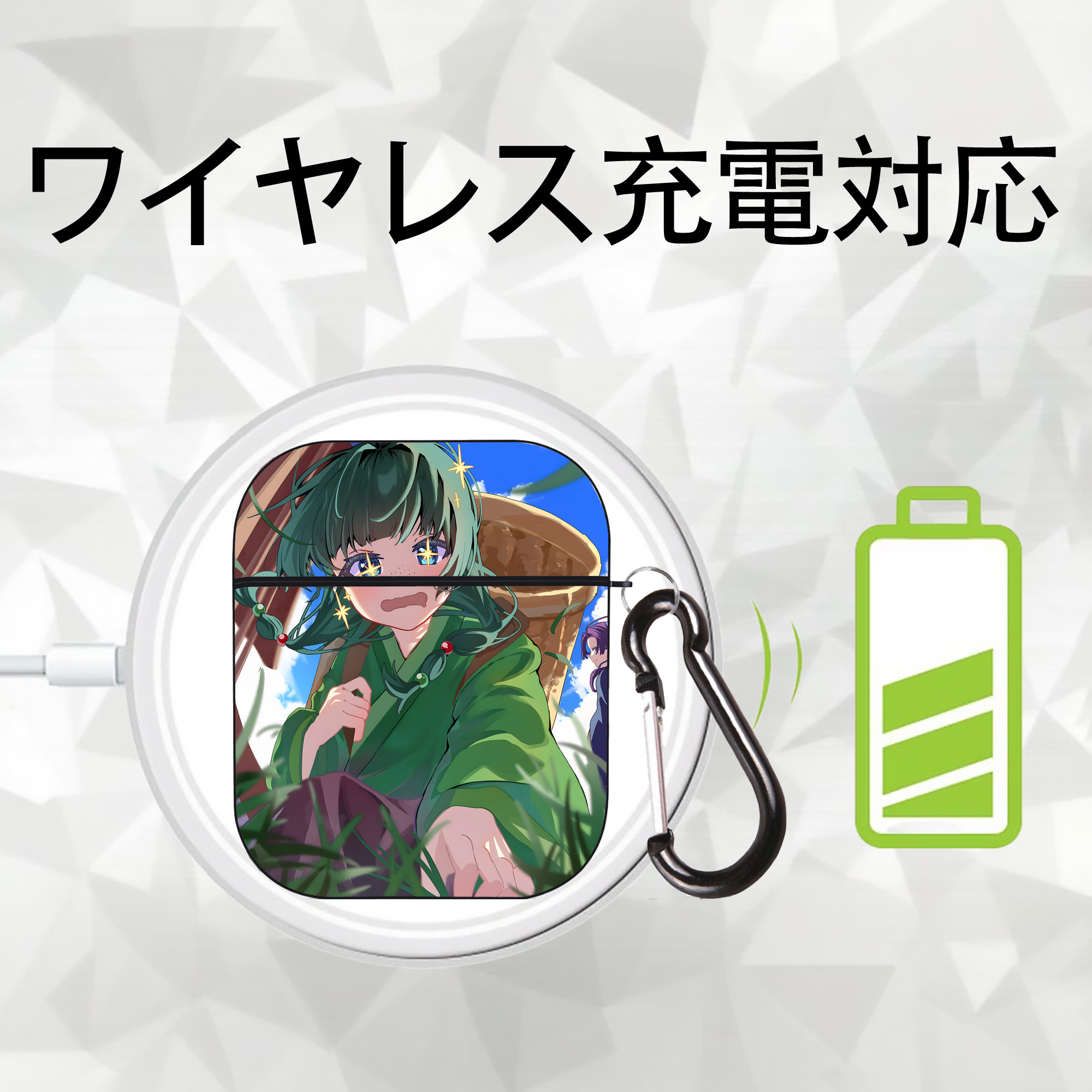 薬屋のひとりごと The Apothecary Diaries AirPods 第2世代保護ケース ハードシェル ブラック 耐衝撃・防指紋・カラビナ付き