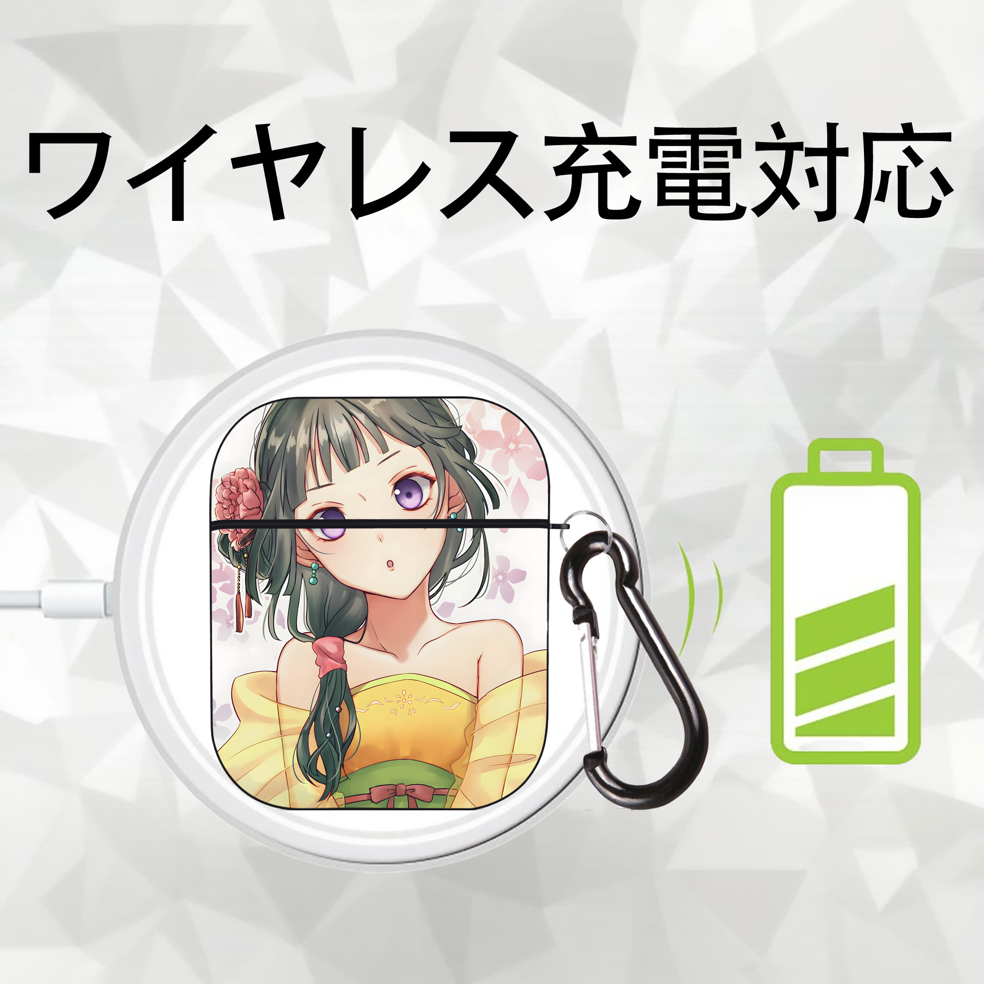 薬屋のひとりごと The Apothecary Diaries AirPods 第2世代保護ケース ハードシェル ブラック 耐衝撃・防指紋・カラビナ付き