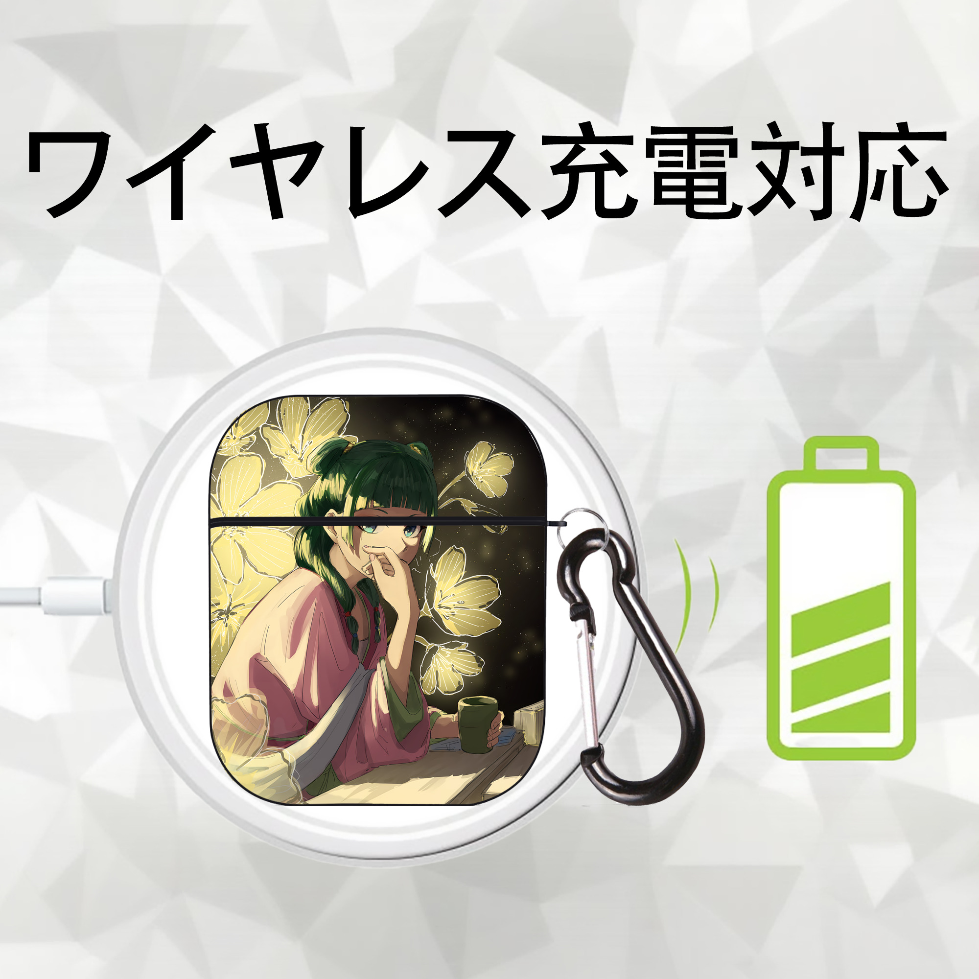 薬屋のひとりごと The Apothecary Diaries AirPods 第2世代保護ケース ハードシェル ブラック 耐衝撃・防指紋・カラビナ付き