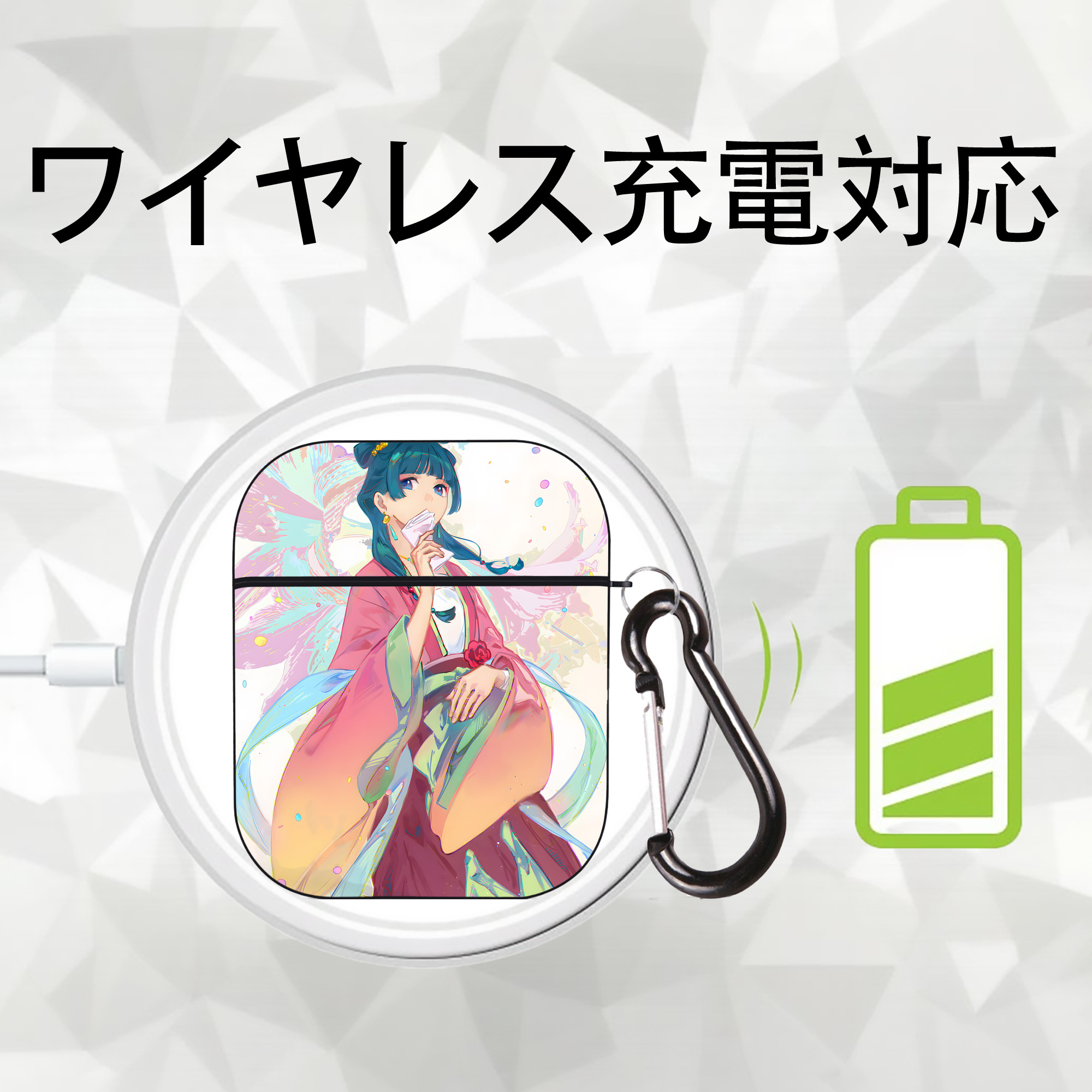 薬屋のひとりごと The Apothecary Diaries AirPods 第2世代保護ケース ハードシェル ブラック 耐衝撃・防指紋・カラビナ付き