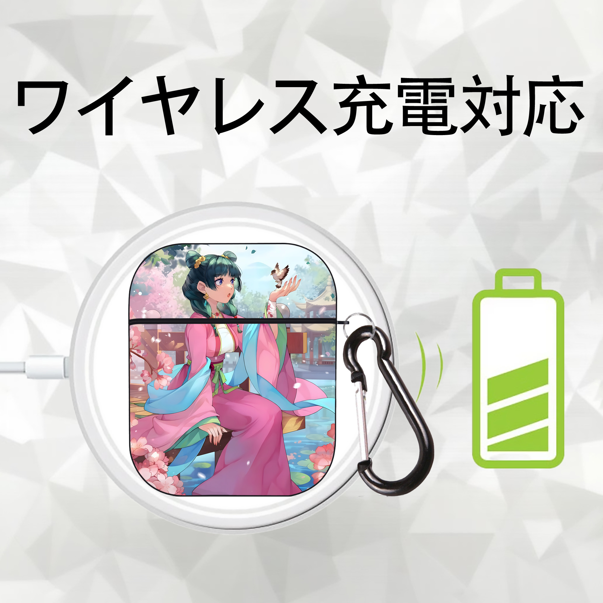 薬屋のひとりごと The Apothecary Diaries AirPods 第2世代保護ケース ハードシェル ブラック 耐衝撃・防指紋・カラビナ付き