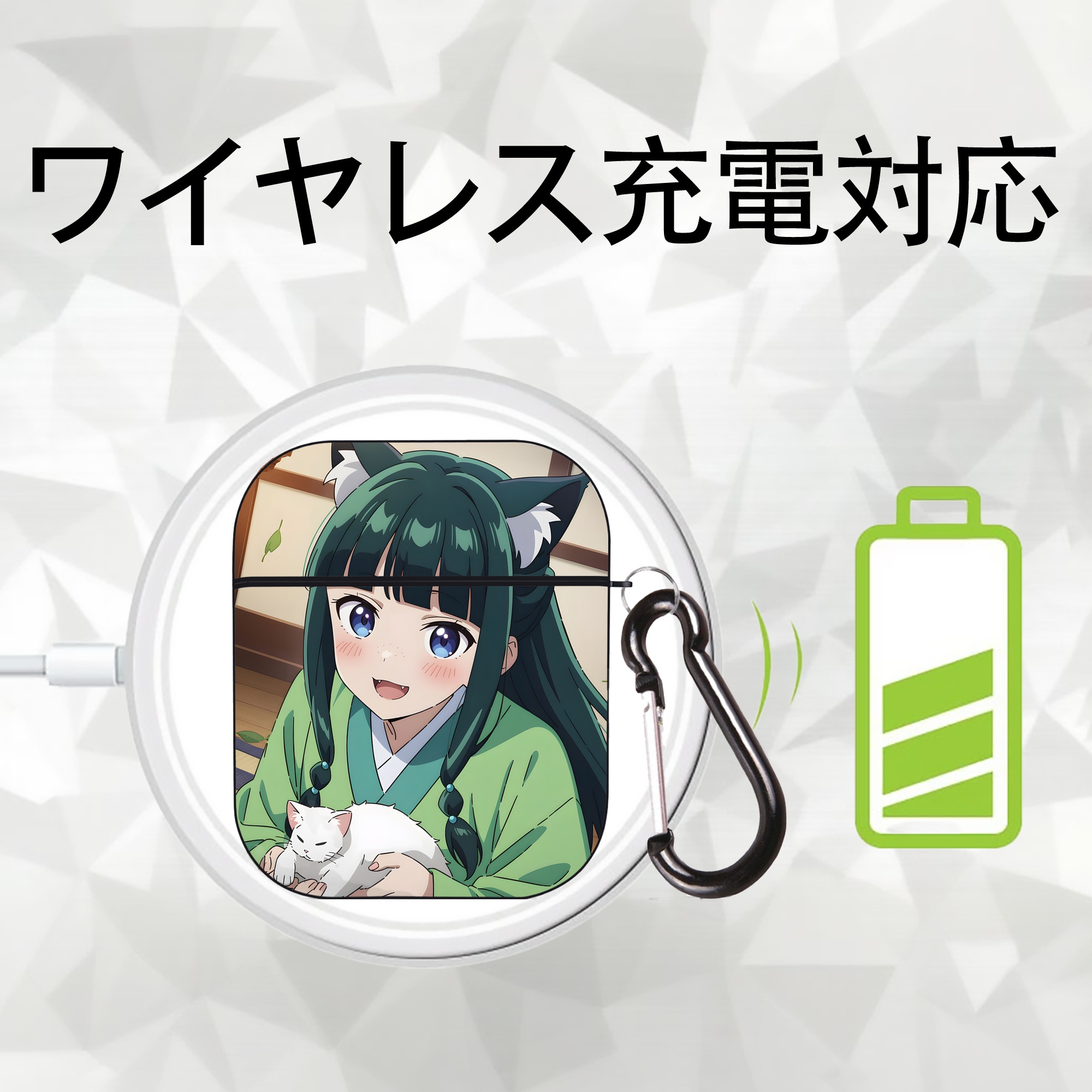 薬屋のひとりごと The Apothecary Diaries AirPods 第2世代保護ケース ハードシェル ブラック 耐衝撃・防指紋・カラビナ付き