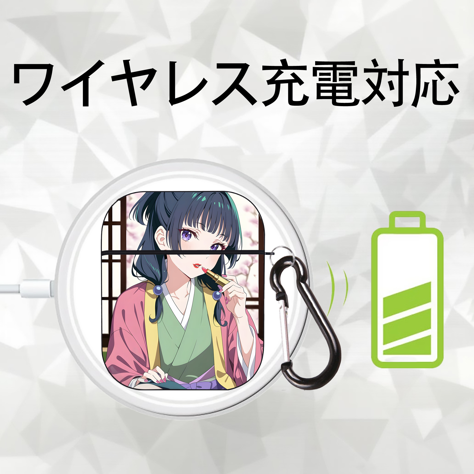 薬屋のひとりごと The Apothecary Diaries AirPods 第2世代保護ケース ハードシェル ブラック 耐衝撃・防指紋・カラビナ付き