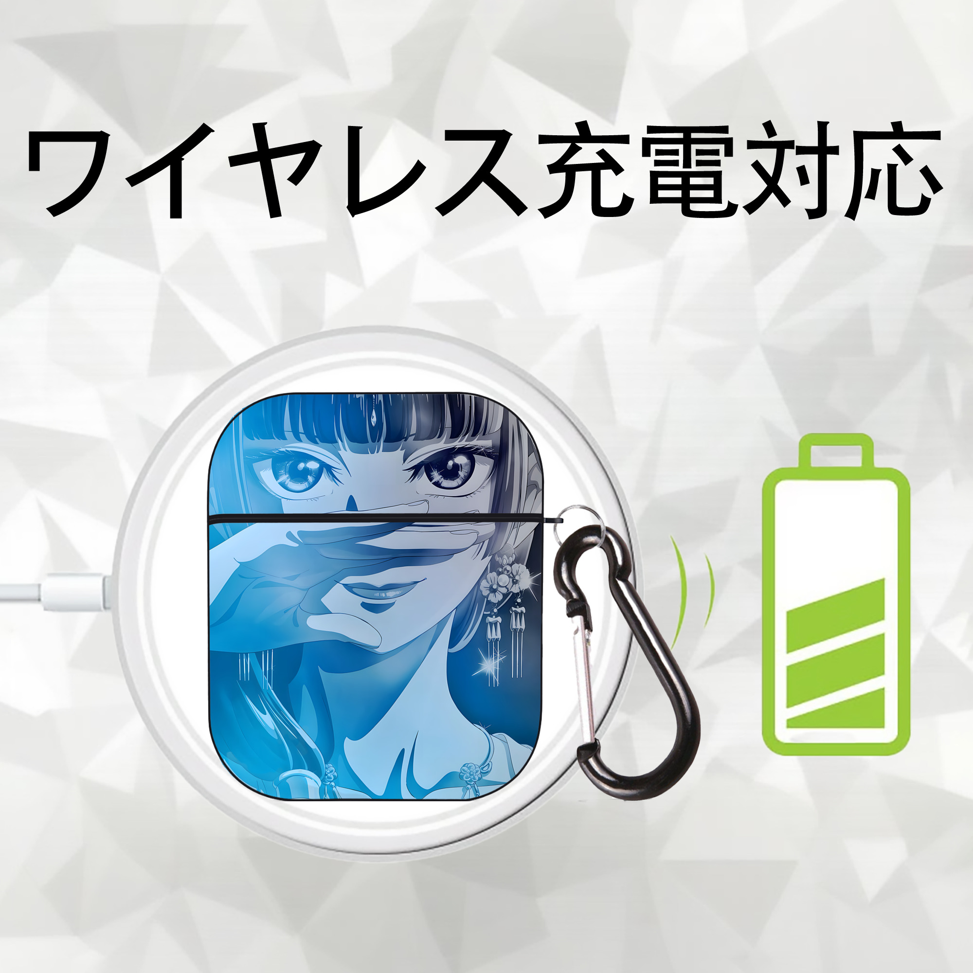 薬屋のひとりごと The Apothecary Diaries AirPods 第2世代保護ケース ハードシェル ブラック 耐衝撃・防指紋・カラビナ付き