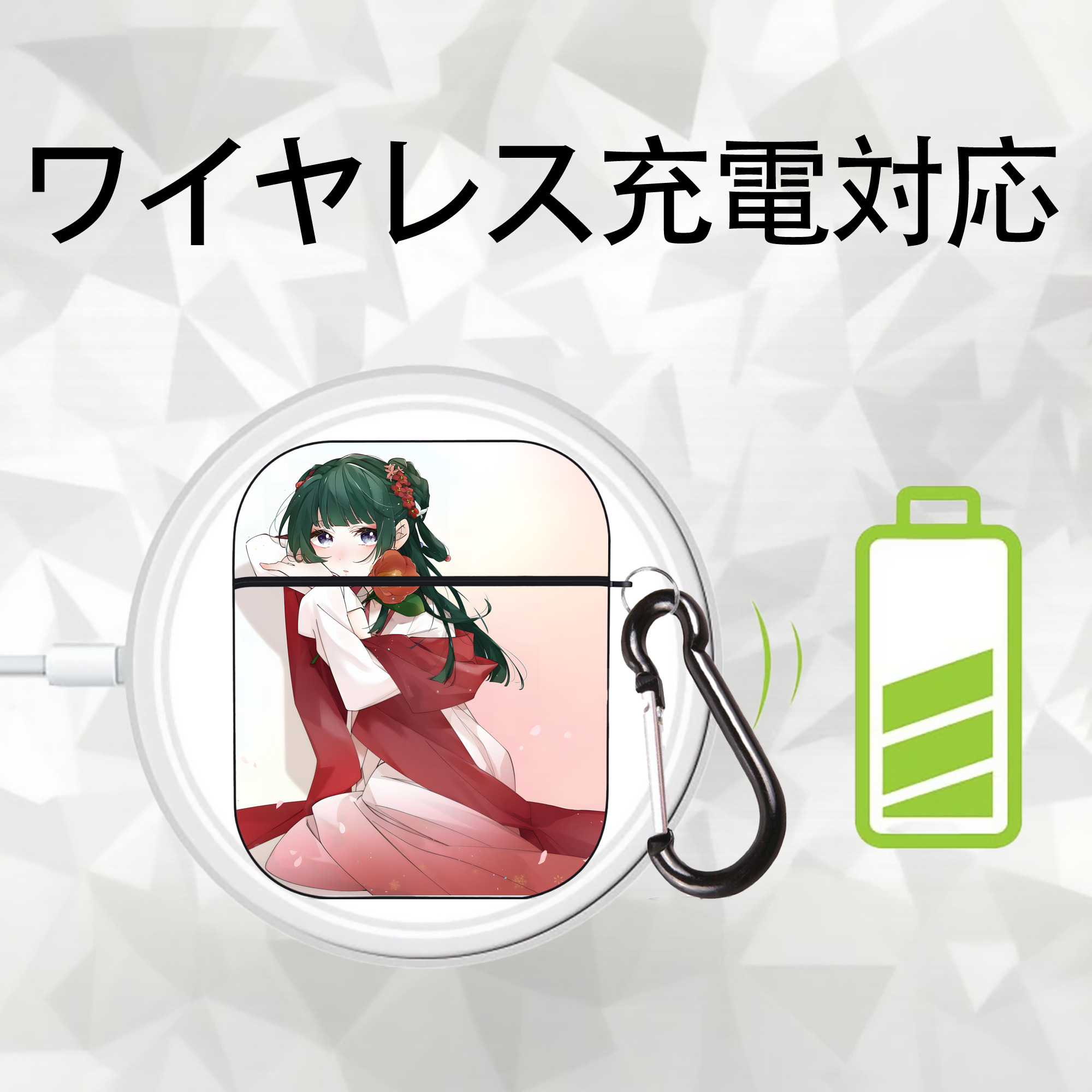薬屋のひとりごと The Apothecary Diaries AirPods 第2世代保護ケース ハードシェル ブラック 耐衝撃・防指紋・カラビナ付き