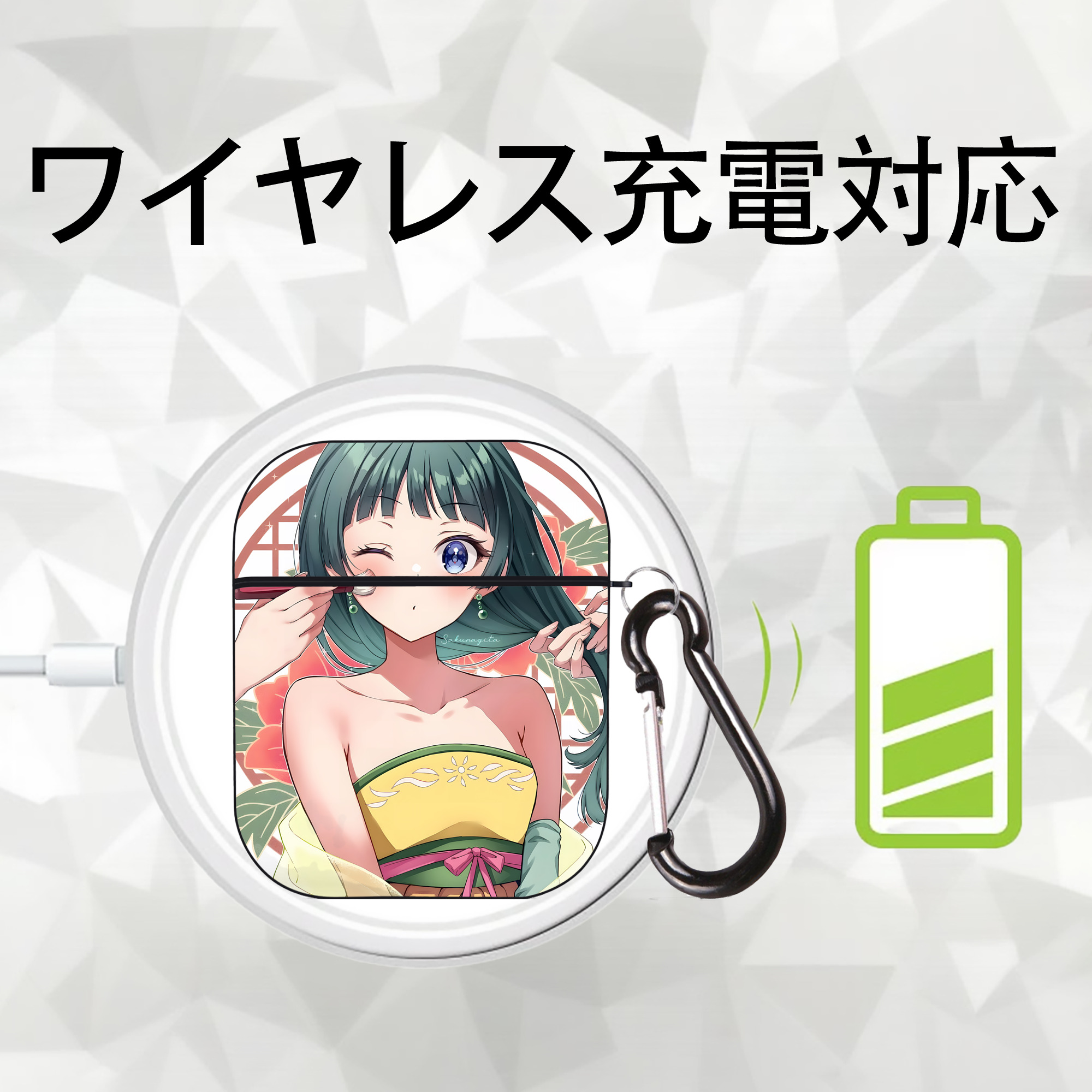 薬屋のひとりごと The Apothecary Diaries AirPods 第2世代保護ケース ハードシェル ブラック 耐衝撃・防指紋・カラビナ付き