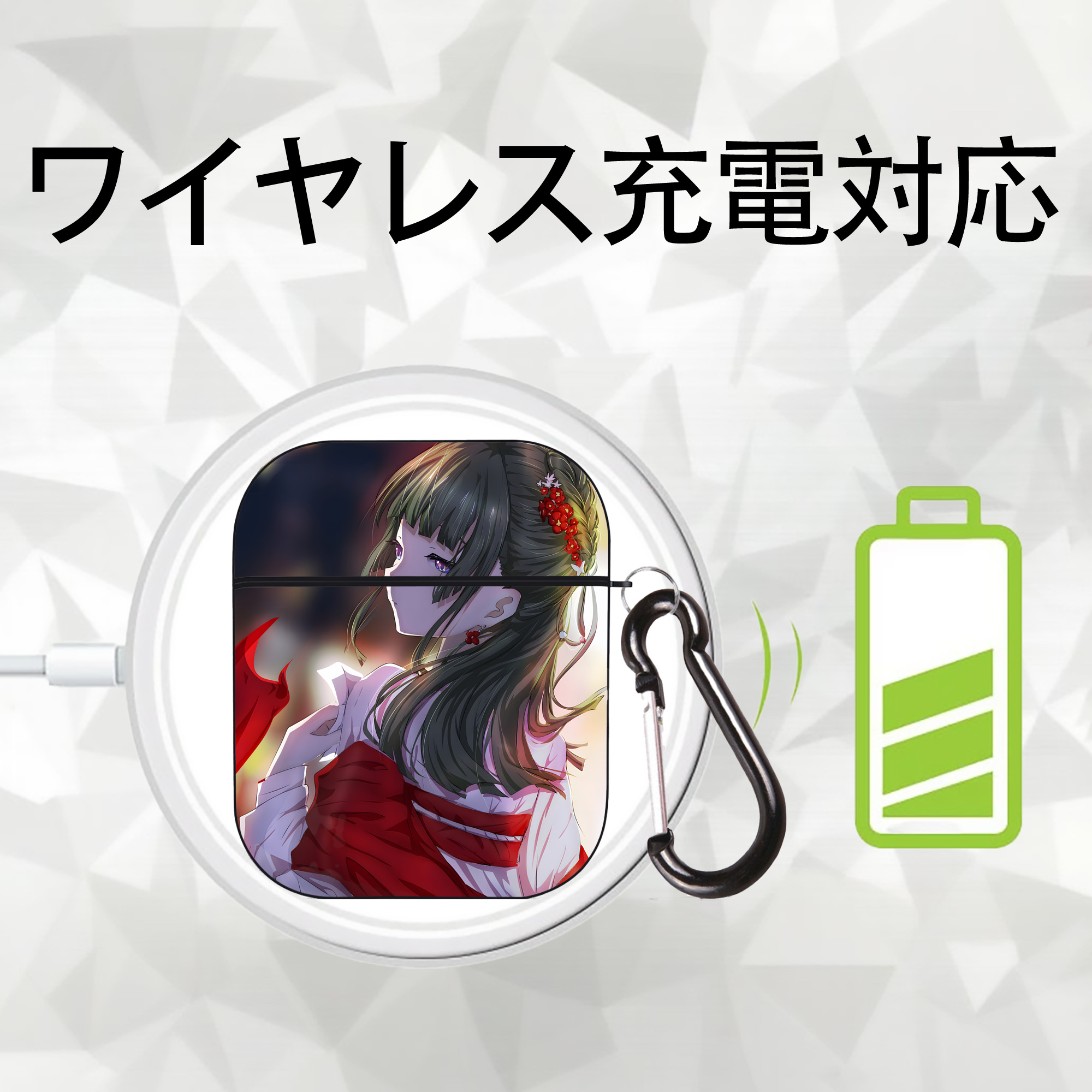 薬屋のひとりごと The Apothecary Diaries AirPods 第2世代保護ケース ハードシェル ブラック 耐衝撃・防指紋・カラビナ付き