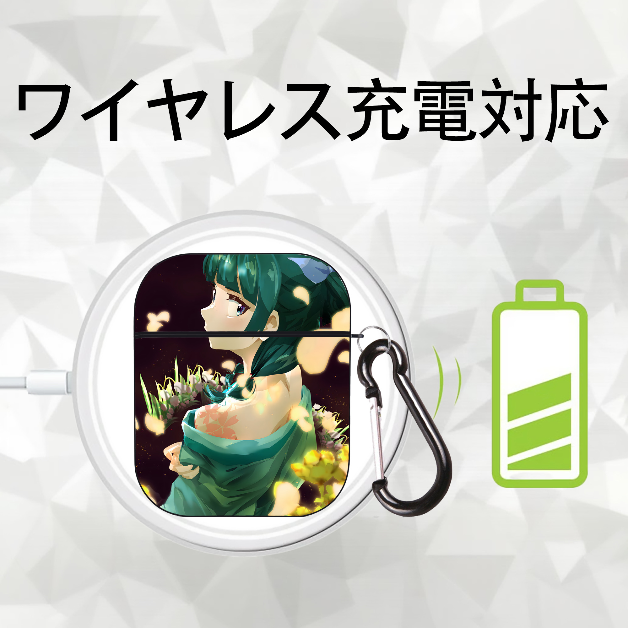 薬屋のひとりごと The Apothecary Diaries AirPods 第2世代保護ケース ハードシェル ブラック 耐衝撃・防指紋・カラビナ付き