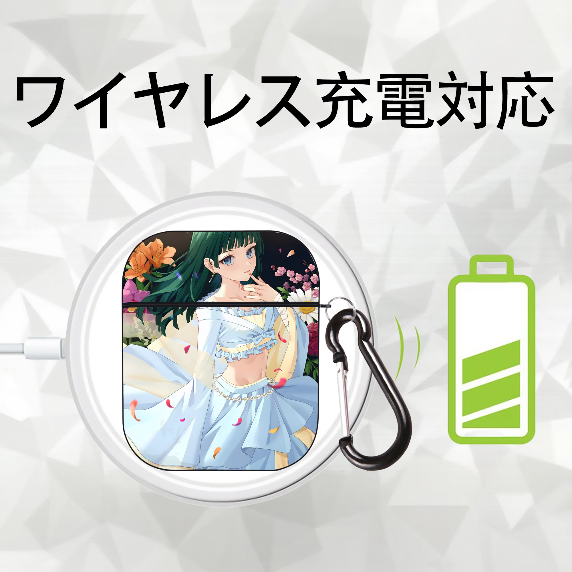 薬屋のひとりごと The Apothecary Diaries AirPods 第2世代保護ケース ハードシェル ブラック 耐衝撃・防指紋・カラビナ付き