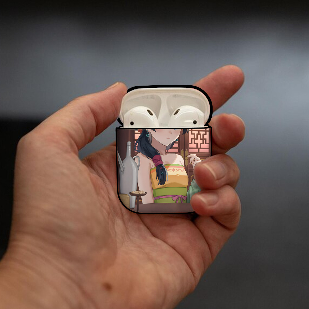 薬屋のひとりごと The Apothecary Diaries AirPods 第2世代保護ケース ハードシェル ブラック 耐衝撃・防指紋・カラビナ付き