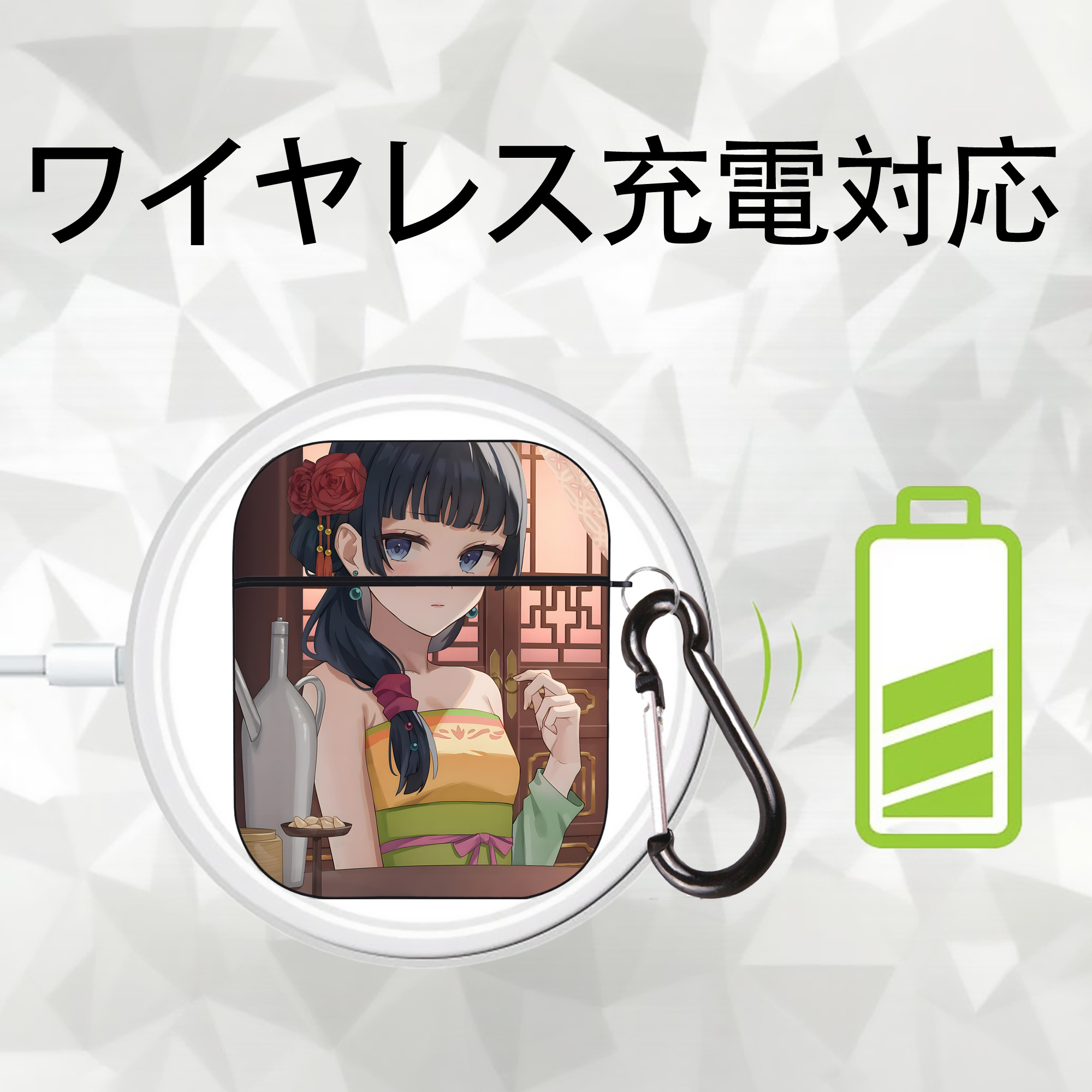 薬屋のひとりごと The Apothecary Diaries AirPods 第2世代保護ケース ハードシェル ブラック 耐衝撃・防指紋・カラビナ付き
