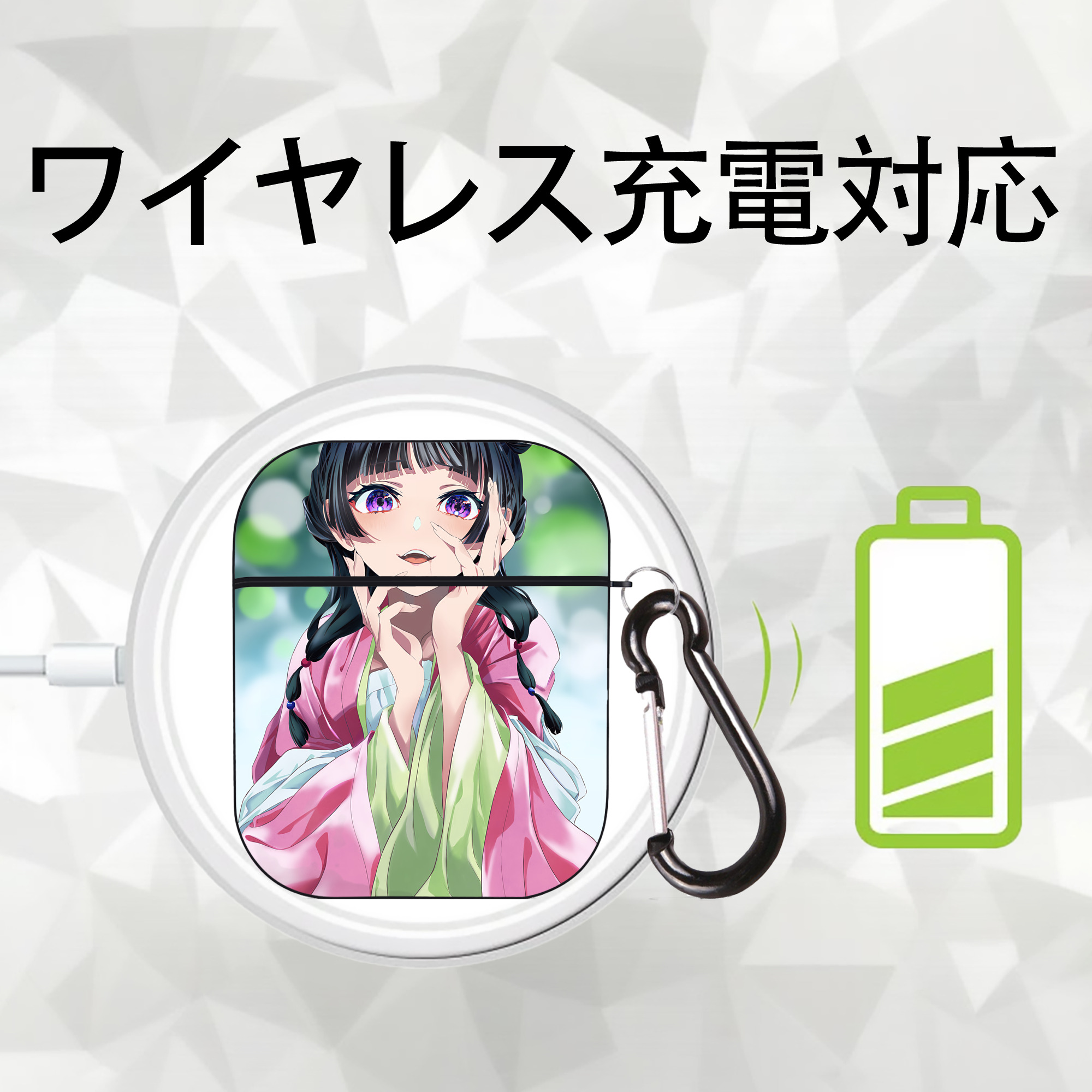 薬屋のひとりごと The Apothecary Diaries AirPods 第2世代保護ケース ハードシェル ブラック 耐衝撃・防指紋・カラビナ付き