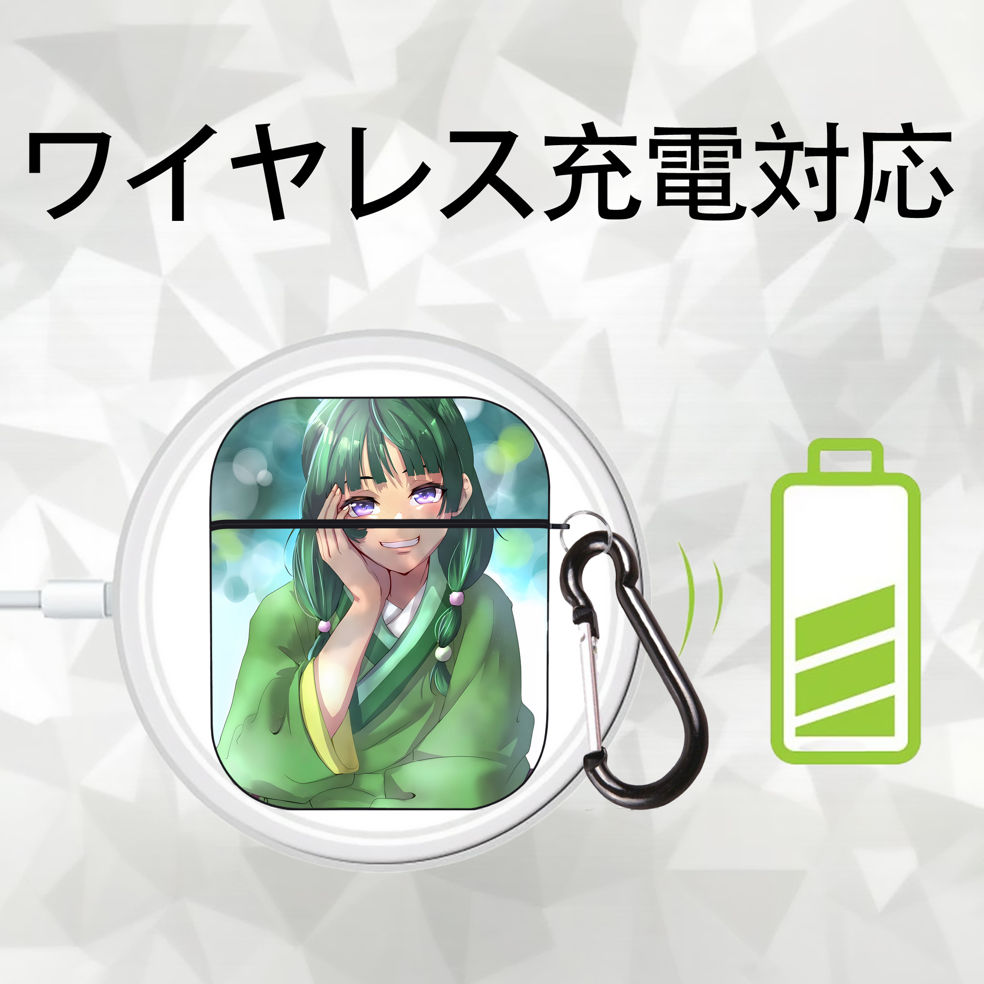 薬屋のひとりごと The Apothecary Diaries AirPods 第2世代保護ケース ハードシェル ブラック 耐衝撃・防指紋・カラビナ付き